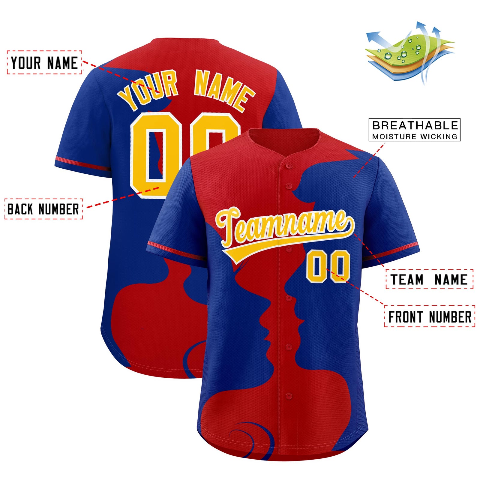 Custom Red Royal Silhouettes of Loving Couple Valentine's Day Baseball Jersey| KXKSHOP