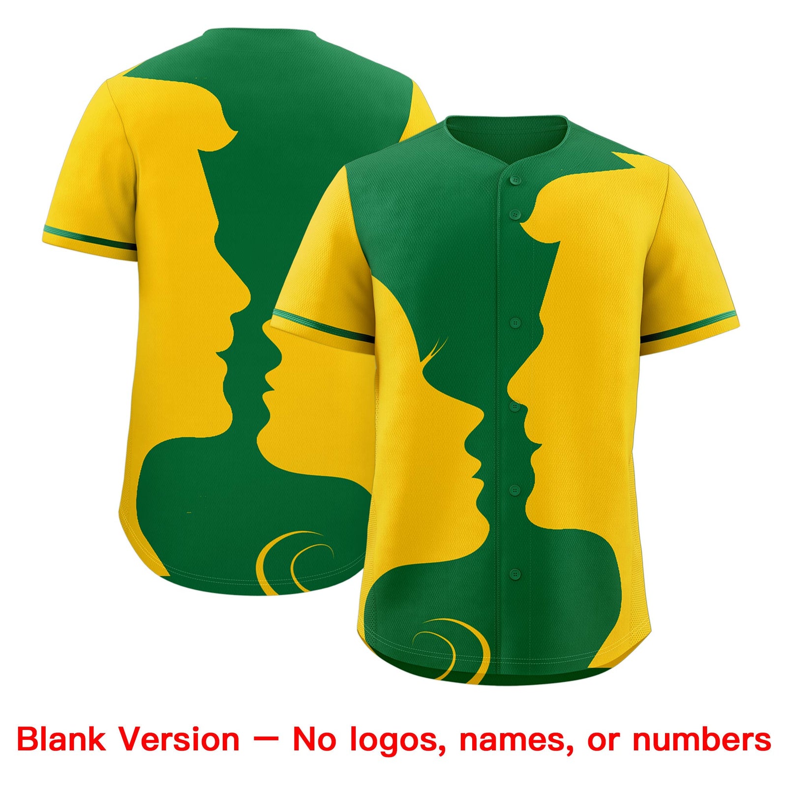 Custom Kelly Green Gold Silhouettes of Loving Couple Valentine's Day Baseball Jersey| KXKSHOP