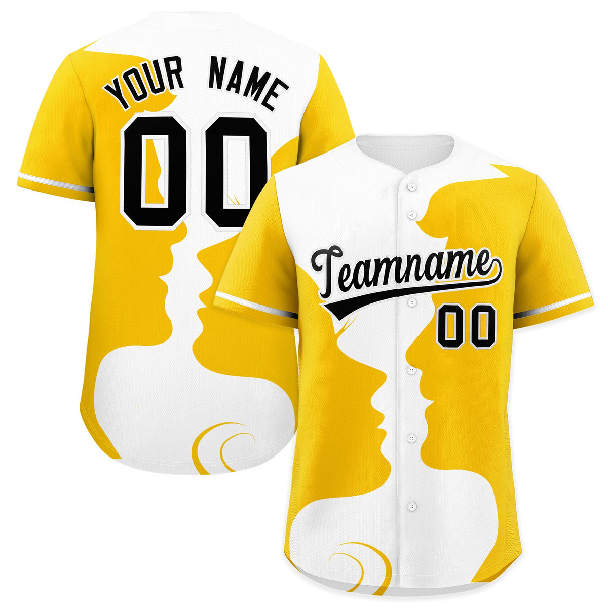 Custom White Gold Silhouettes of Loving Couple Valentine's Day Baseball Jersey| KXKSHOP