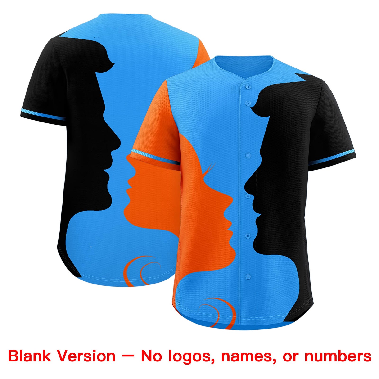 Custom Powder Blue Orange Black Silhouettes of Loving Couple Valentine's Day Baseball Jersey| KXKSHOP