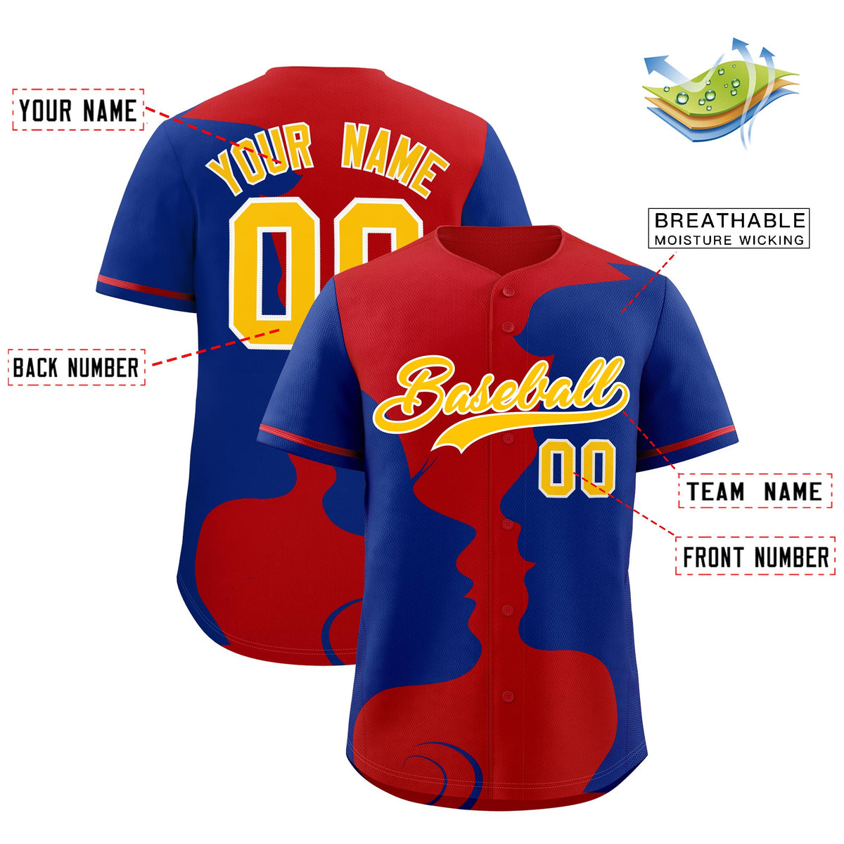 Custom Red Royal Silhouettes of Loving Couple Valentine's Day Baseball Jersey| KXKSHOP