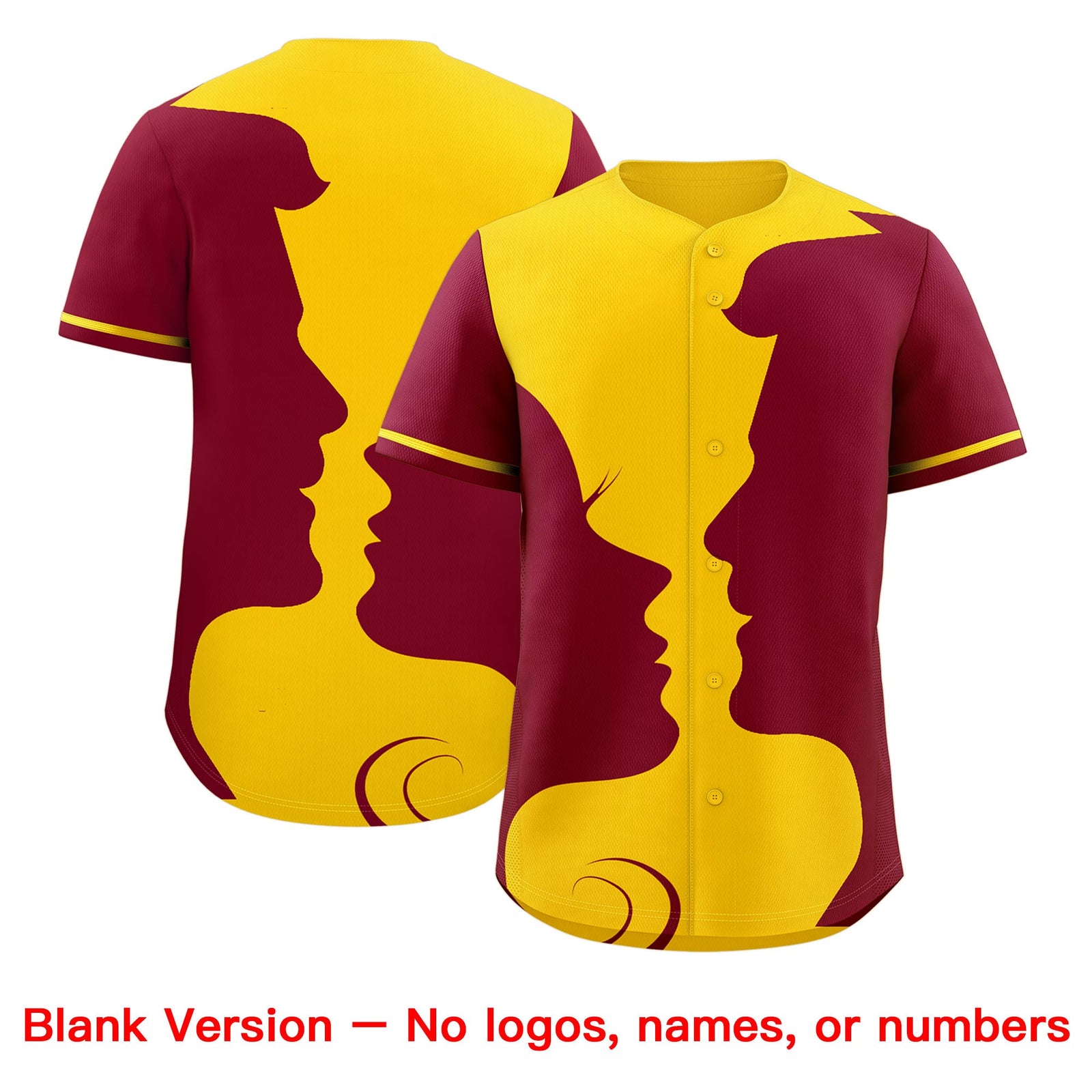 Custom Gold Crimson Silhouettes of Loving Couple Valentine's Day Baseball Jersey| KXKSHOP