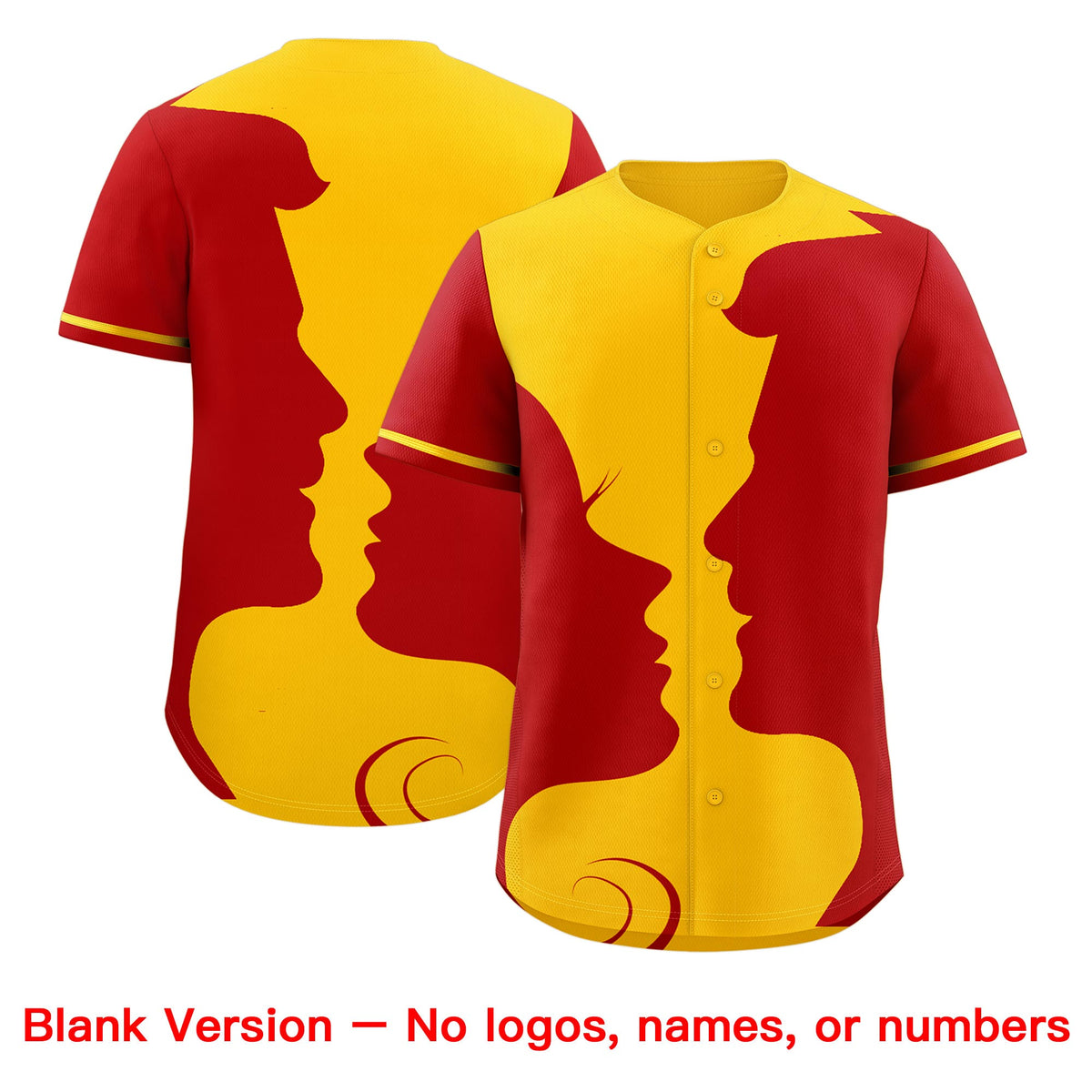 Custom Gold Red Silhouettes of Loving Couple Valentine's Day Baseball Jersey| KXKSHOP