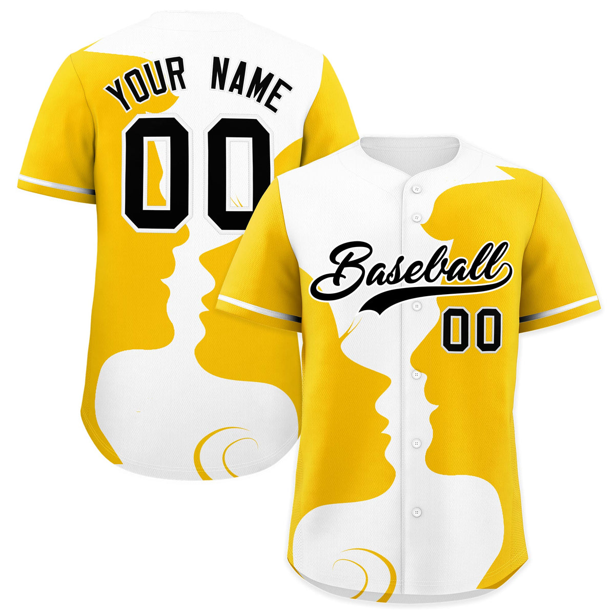 Custom White Gold Silhouettes of Loving Couple Valentine's Day Baseball Jersey| KXKSHOP