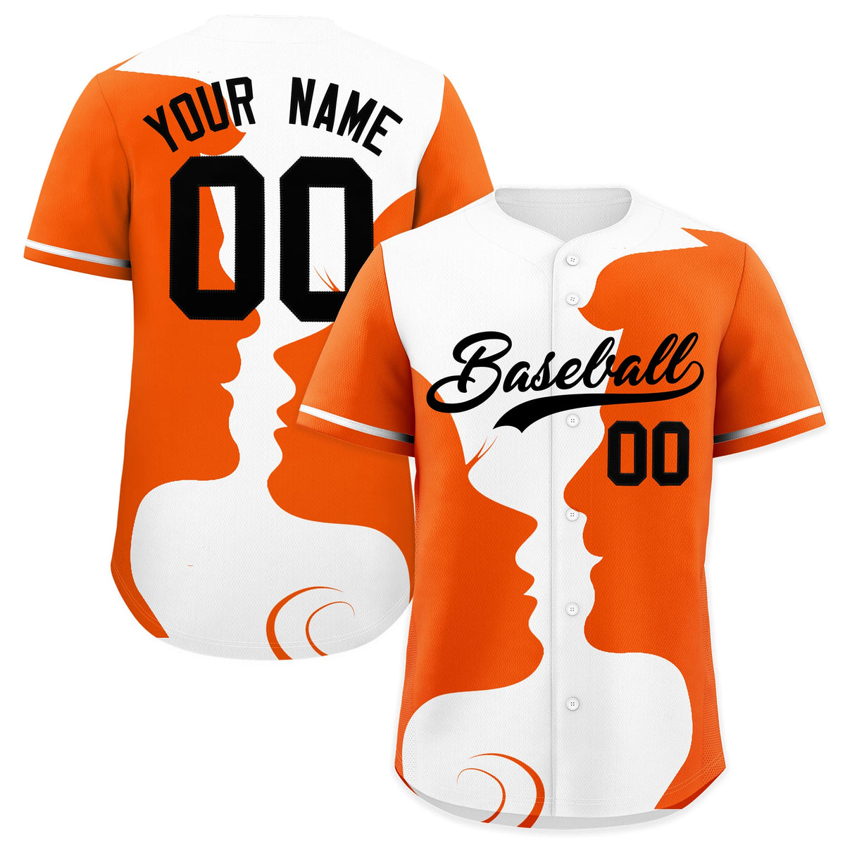 Custom White Orange Silhouettes of Loving Couple Valentine's Day Baseball Jersey| KXKSHOP