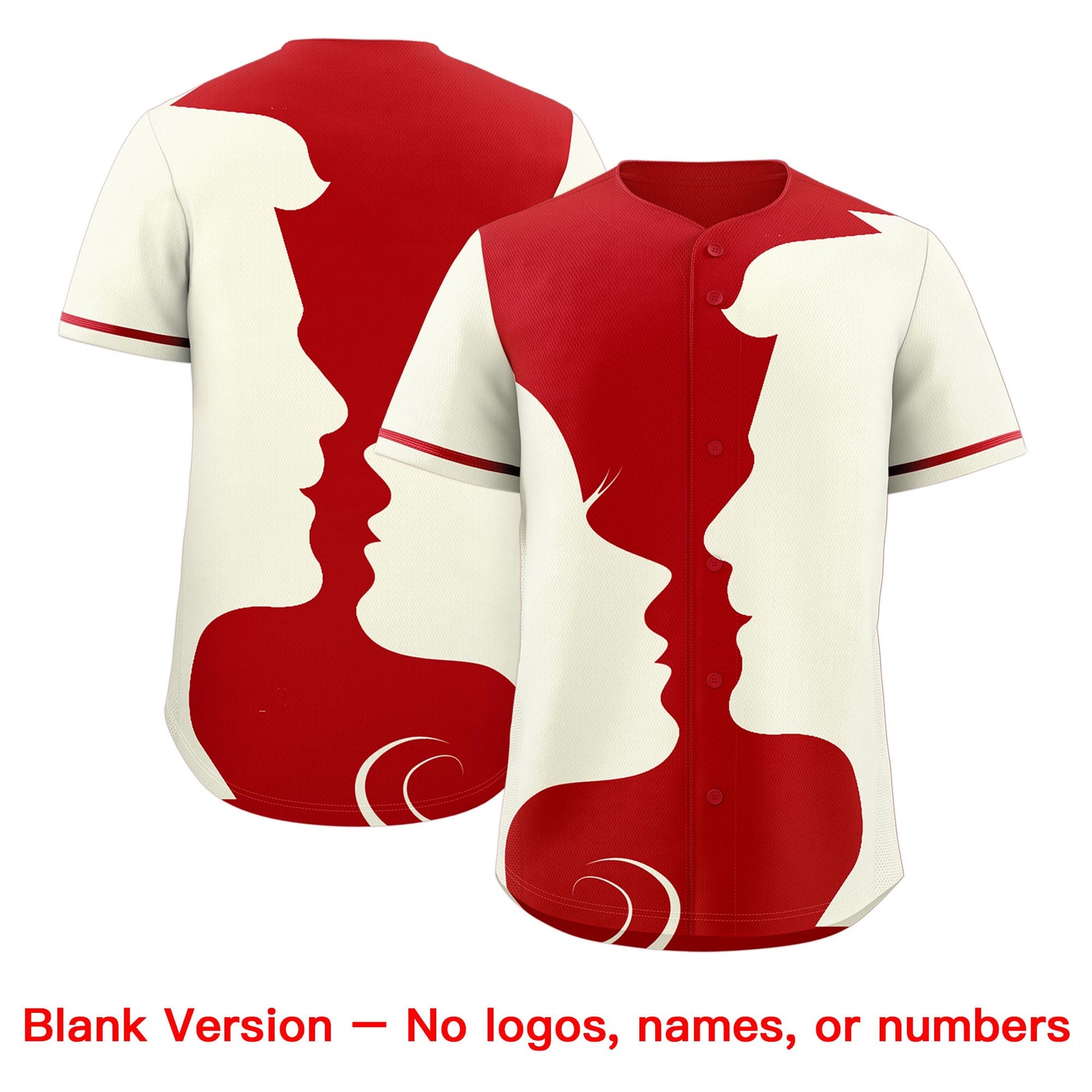 Custom Red Cream Silhouettes of Loving Couple Valentine's Day Baseball Jersey| KXKSHOP