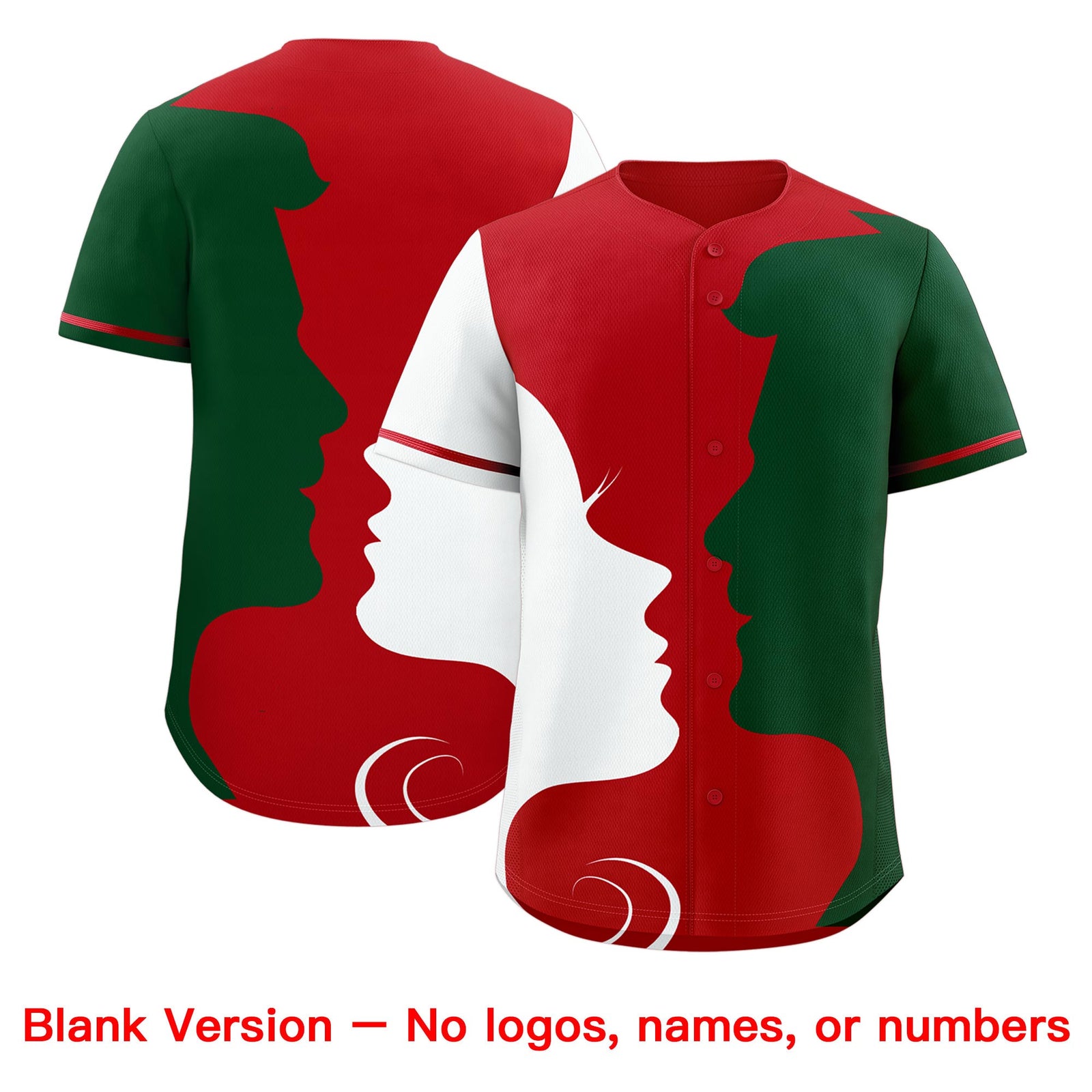 Custom Red White Green Silhouettes of Loving Couple Valentine's Day Baseball Jersey| KXKSHOP