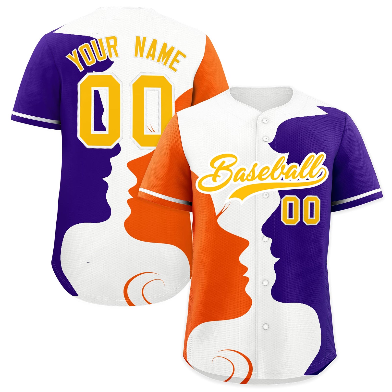 Custom White Orange Purple Silhouettes of Loving Couple Valentine's Day Baseball Jersey| KXKSHOP