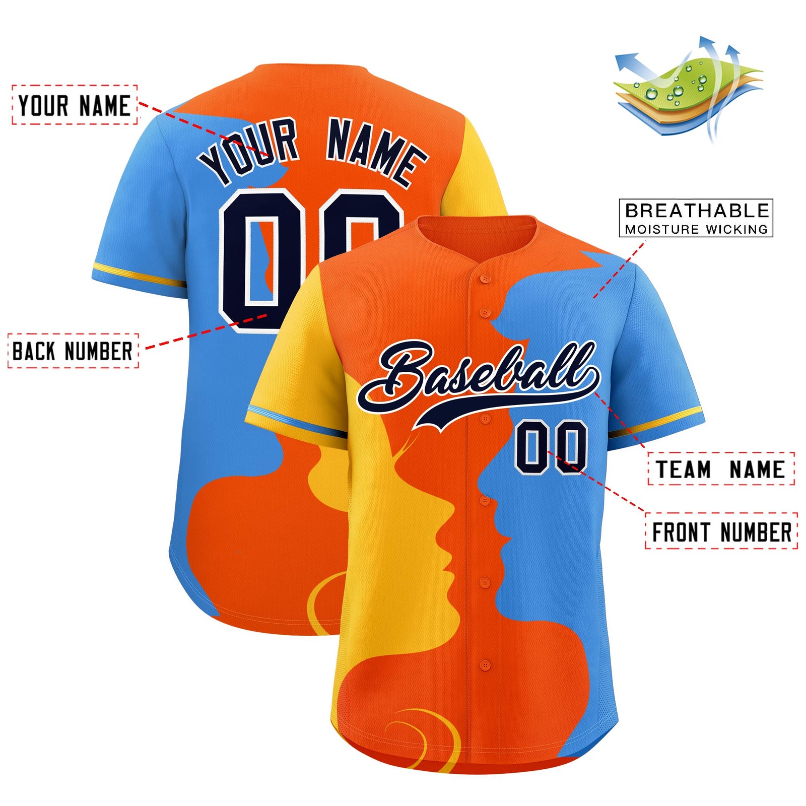 Custom Powder Blue Gold Silhouettes of Loving Couple Valentine's Day Baseball Jersey| KXKSHOP