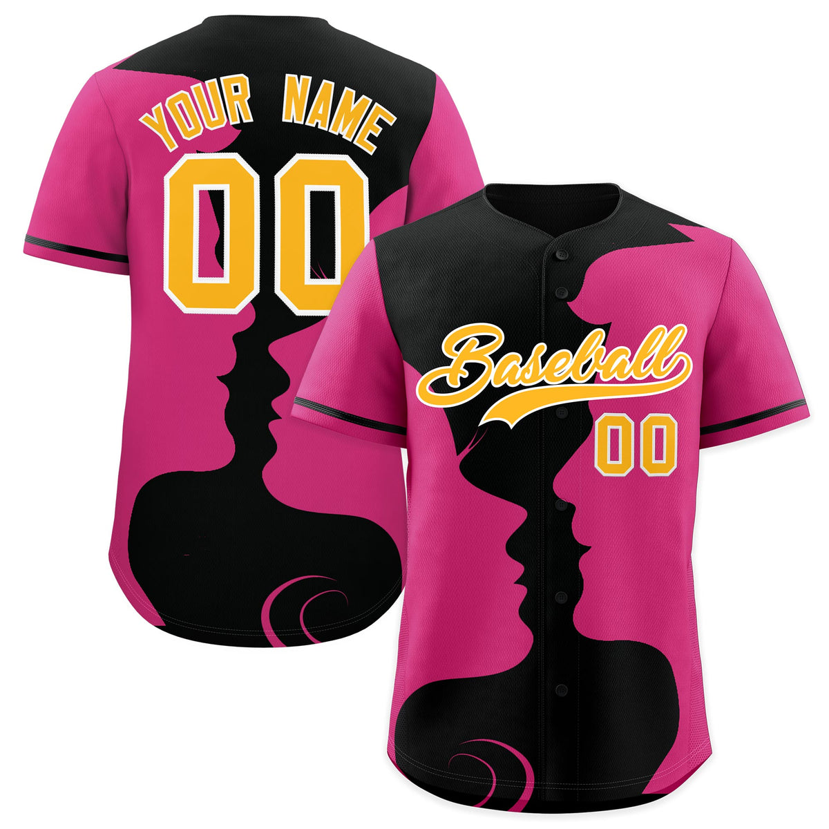 Custom Black Rose Red Silhouettes of Loving Couple Valentine's Day Baseball Jersey| KXKSHOP