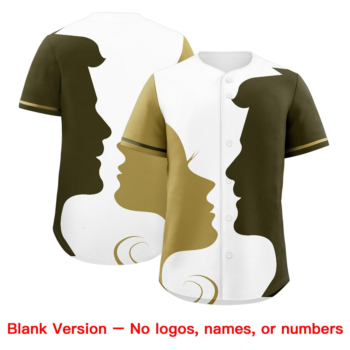 Custom Old Gold Olive White Silhouettes of Loving Couple Valentine's Day Baseball Jersey| KXKSHOP
