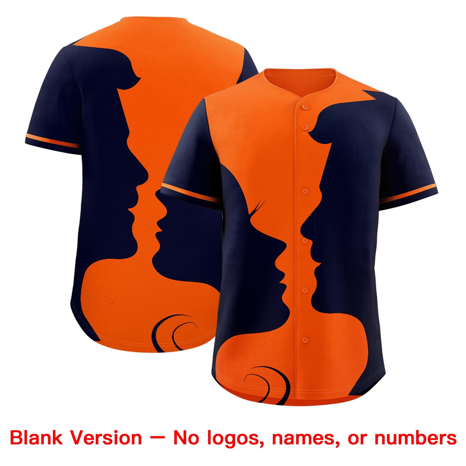 Custom Orange Navy Silhouettes of Loving Couple Valentine's Day Baseball Jersey| KXKSHOP