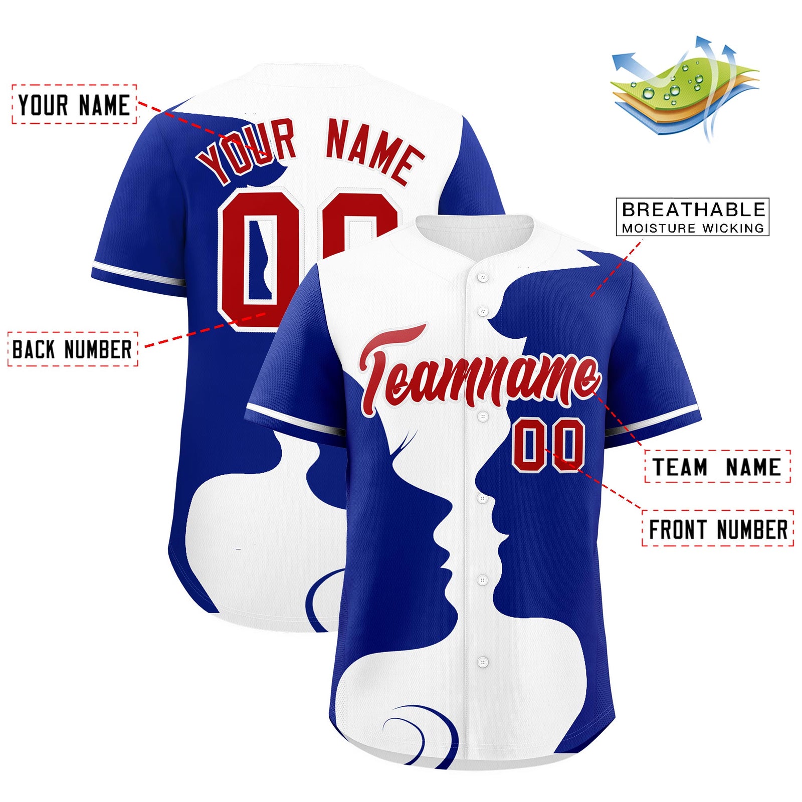 Custom White Royal Silhouettes of Loving Couple Valentine's Day Baseball Jersey| KXKSHOP