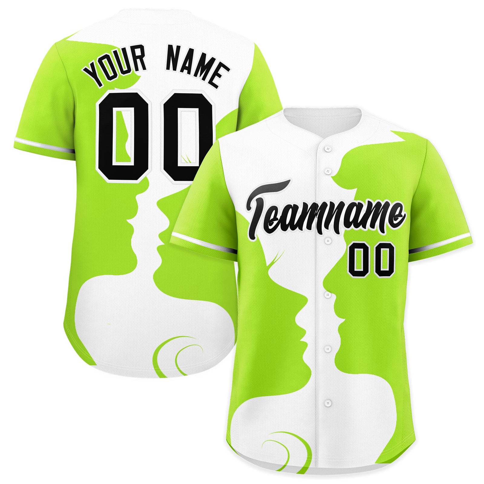 Custom White Neon Green Silhouettes of Loving Couple Valentine's Day Baseball Jersey| KXKSHOP