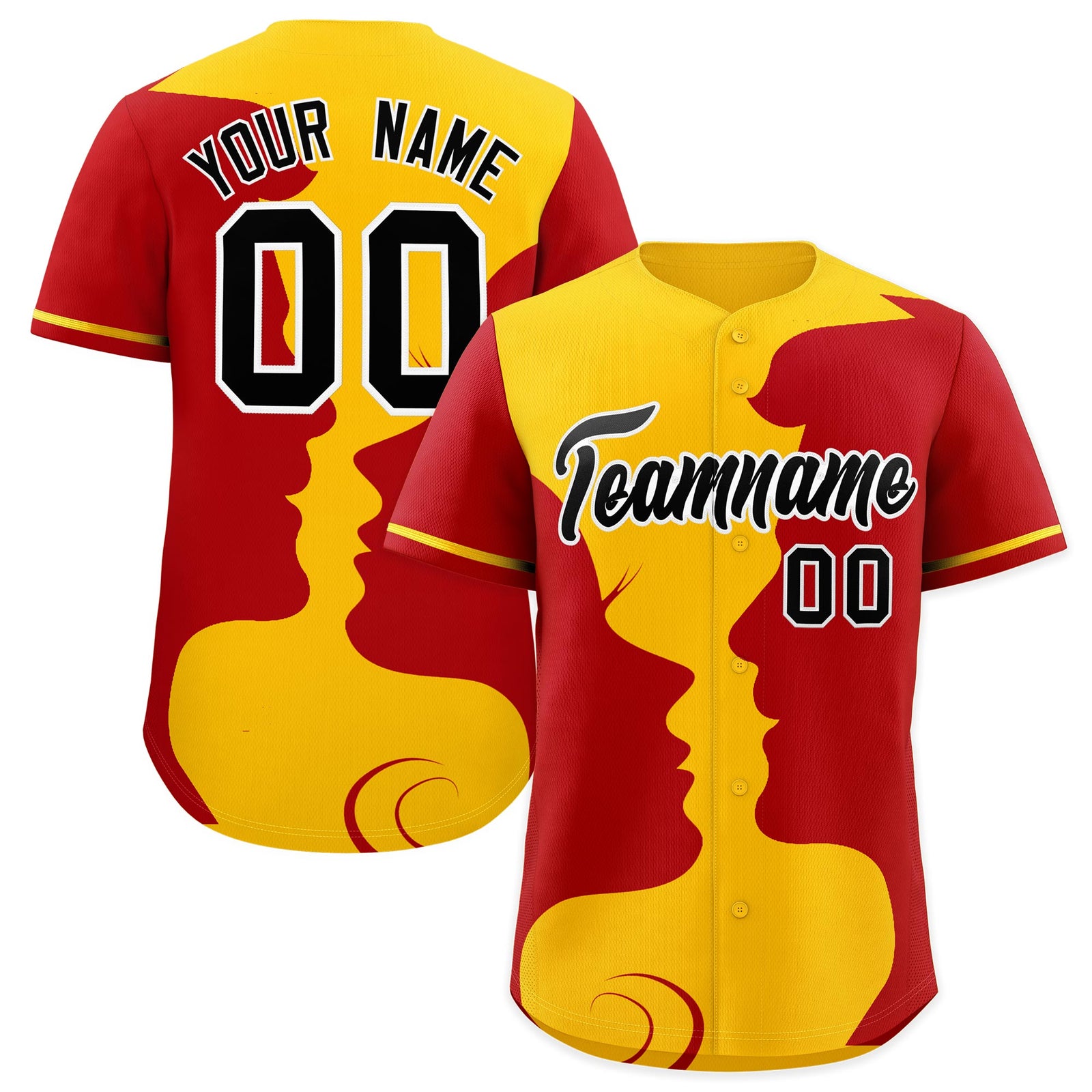 Custom Red Gold Black Silhouettes of Loving Couple Valentine's Day Baseball Jersey| KXKSHOP