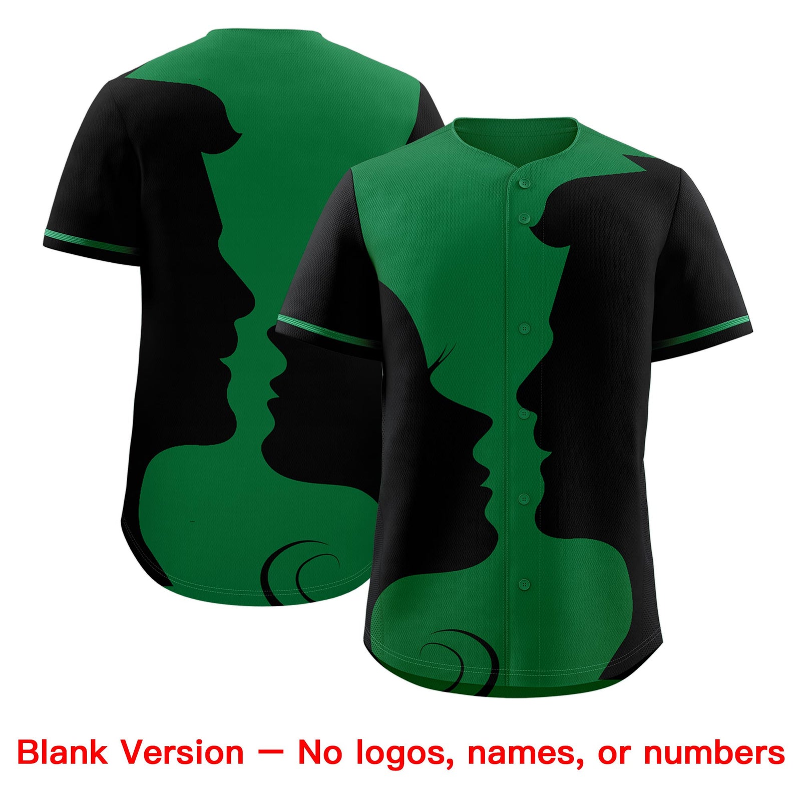 Custom Kelly Green Black Silhouettes of Loving Couple Valentine's Day Baseball Jersey| KXKSHOP