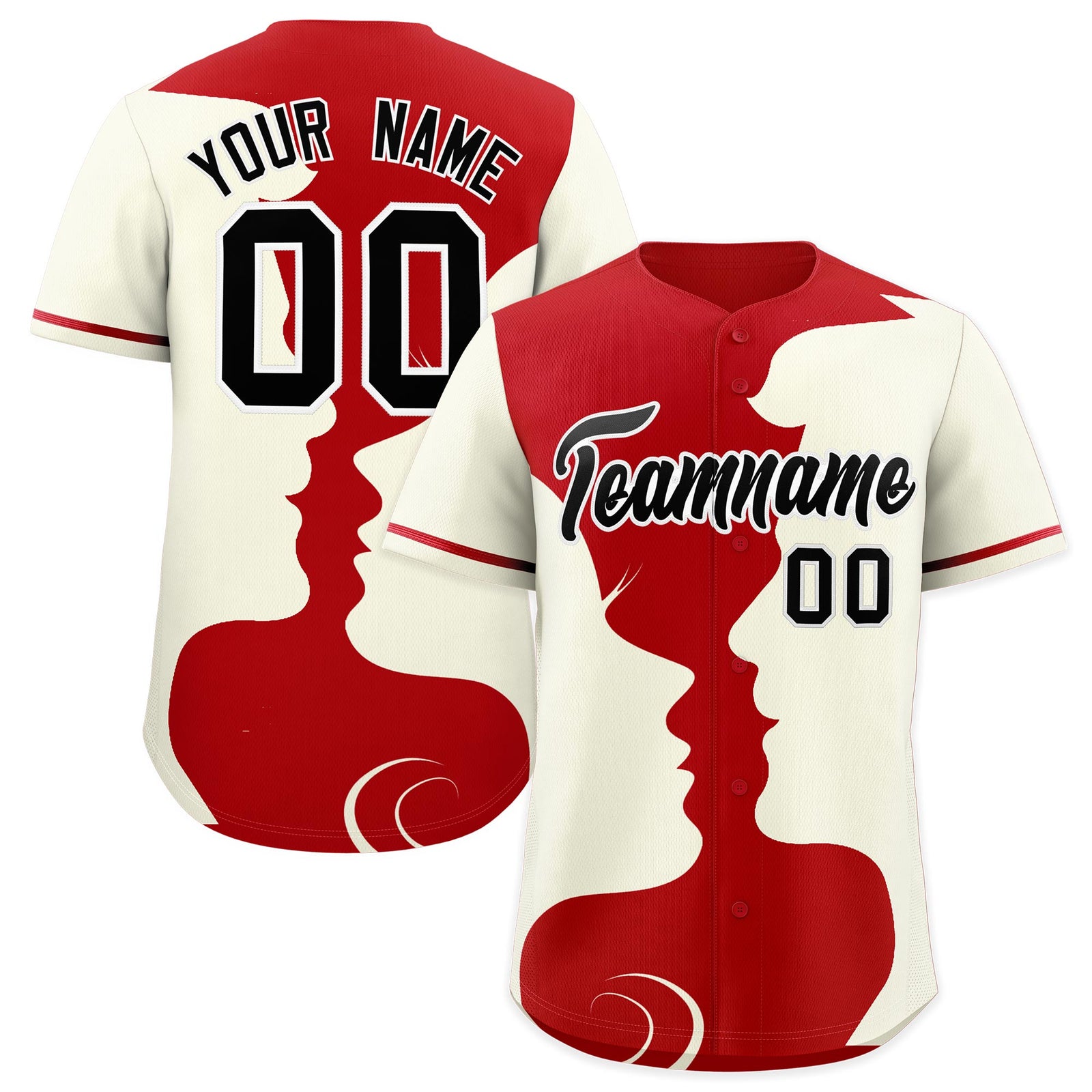 Custom Red Cream Silhouettes of Loving Couple Valentine's Day Baseball Jersey| KXKSHOP