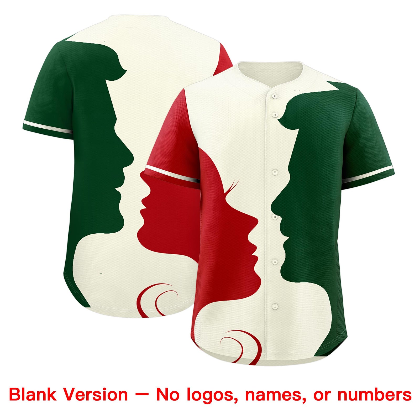 Custom Cream Red Green Silhouettes of Loving Couple Valentine's Day Baseball Jersey| KXKSHOP