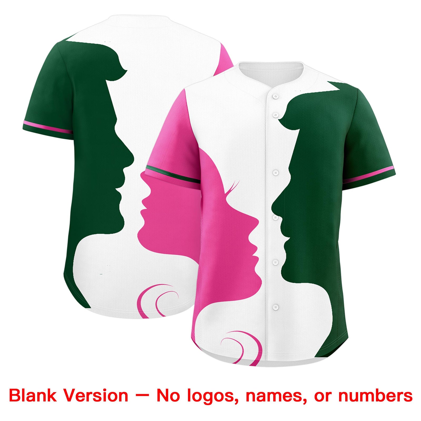 Custom Green Pink White Silhouettes of Loving Couple Valentine's Day Baseball Jersey| KXKSHOP