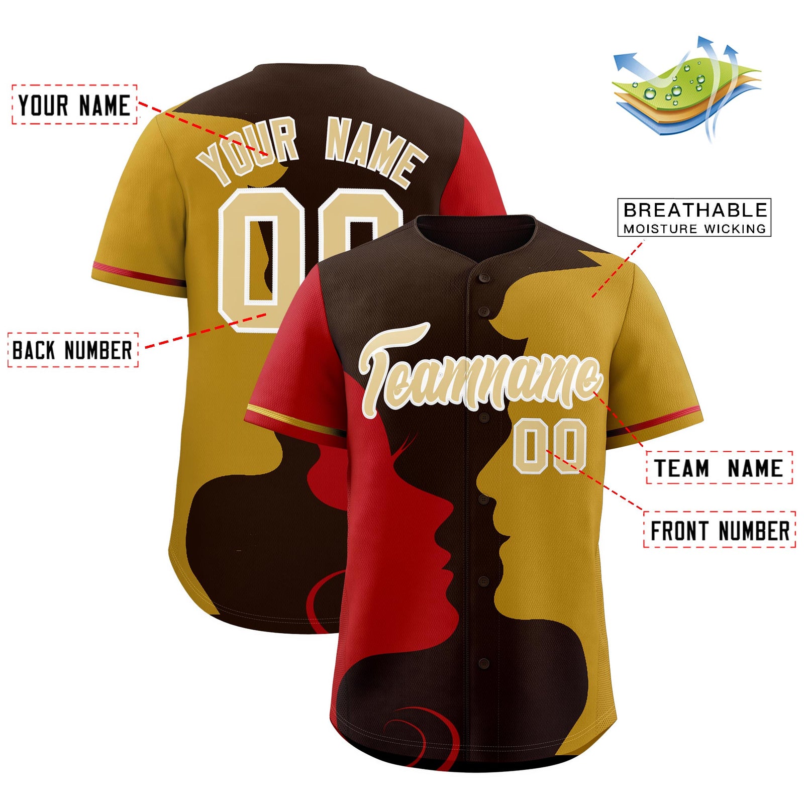 Custom Red Old Gold Silhouettes of Loving Couple Valentine's Day Baseball Jersey| KXKSHOP