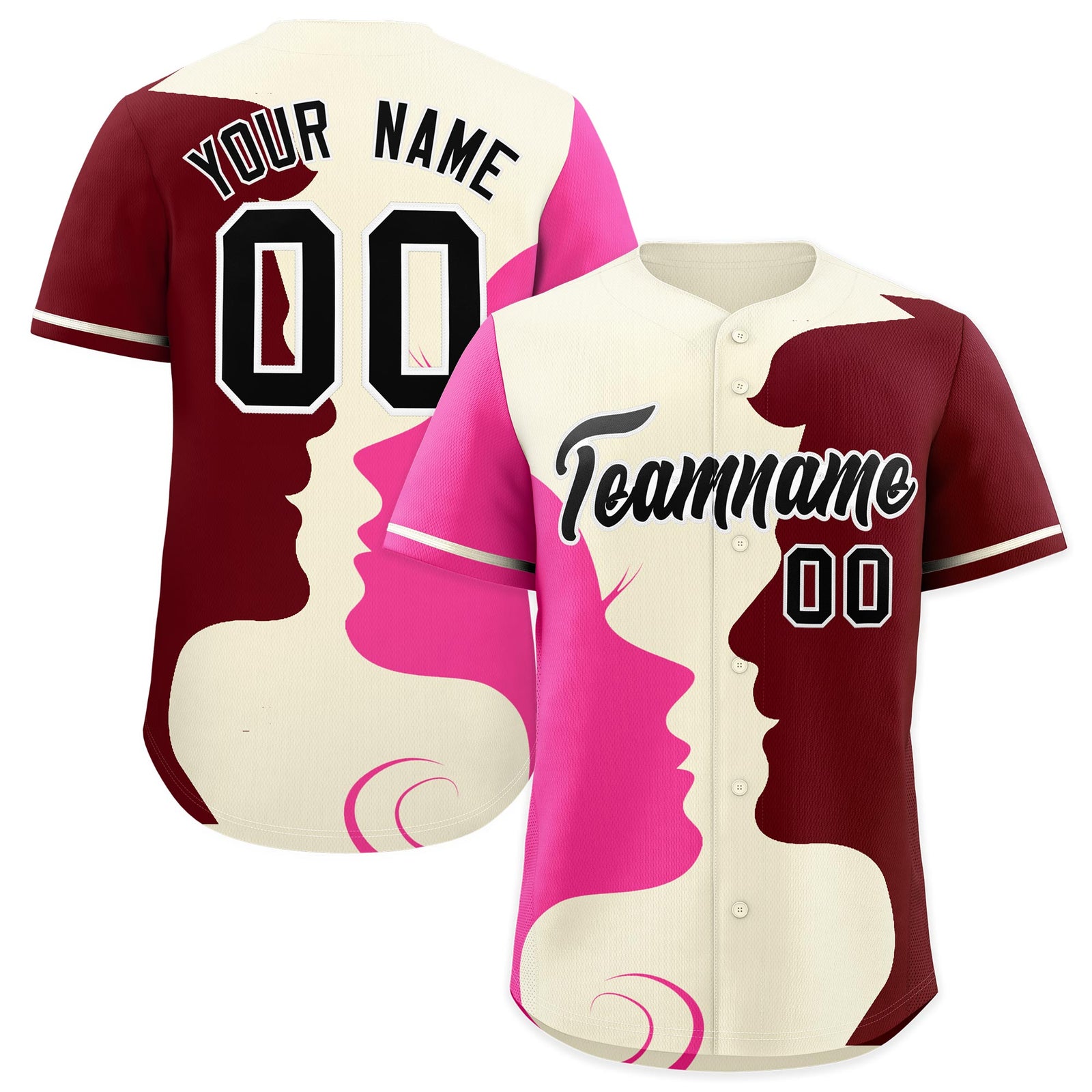 Custom Cream Crimson Rose Red Silhouettes of Loving Couple Valentine's Day Baseball Jersey| KXKSHOP