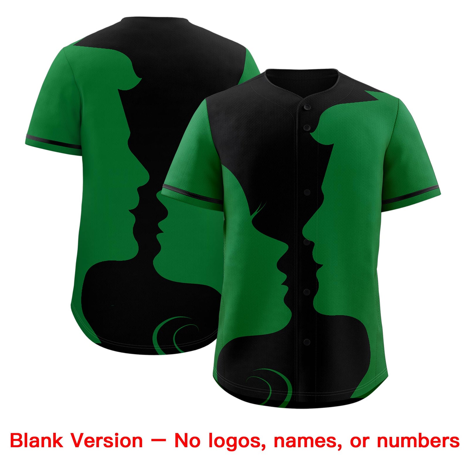Custom Black Kelly Green Silhouettes of Loving Couple Valentine's Day Baseball Jersey| KXKSHOP
