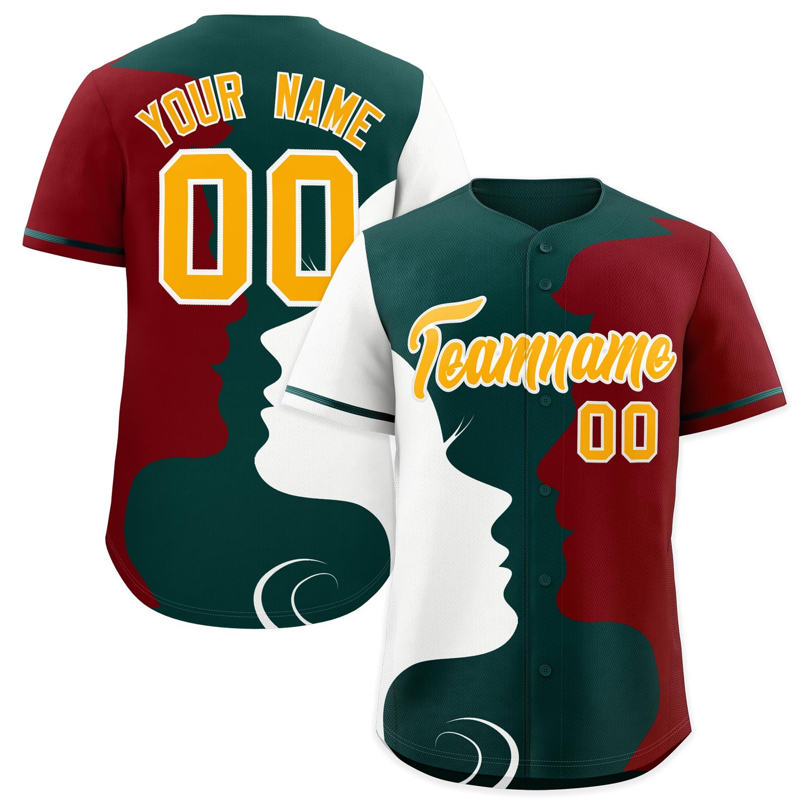 Custom Teal White Crimson Silhouettes of Loving Couple Valentine's Day Baseball Jersey| KXKSHOP
