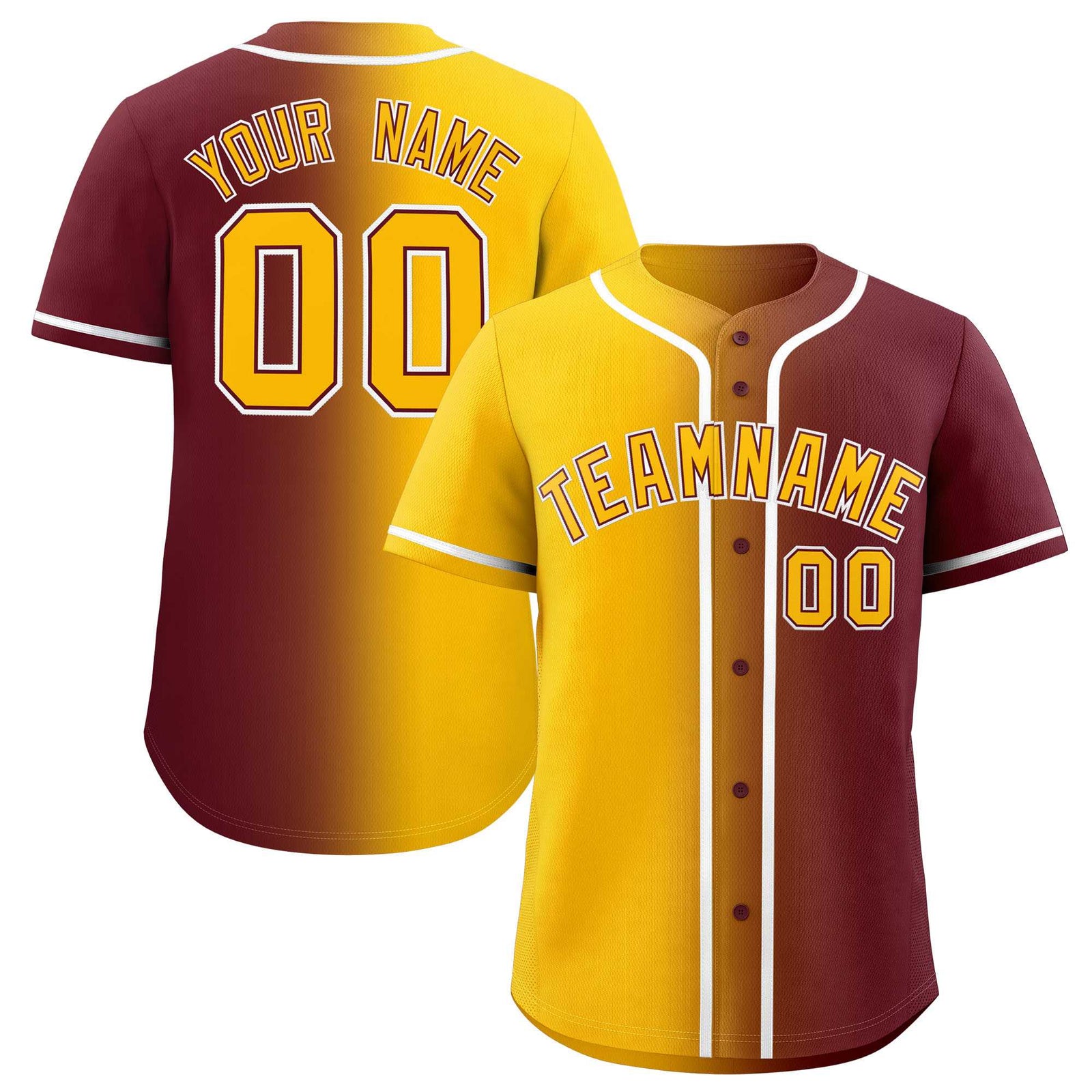 Custom Yellow Maroon Two Tone Gradient Fashion Authentic Baseball Jersey