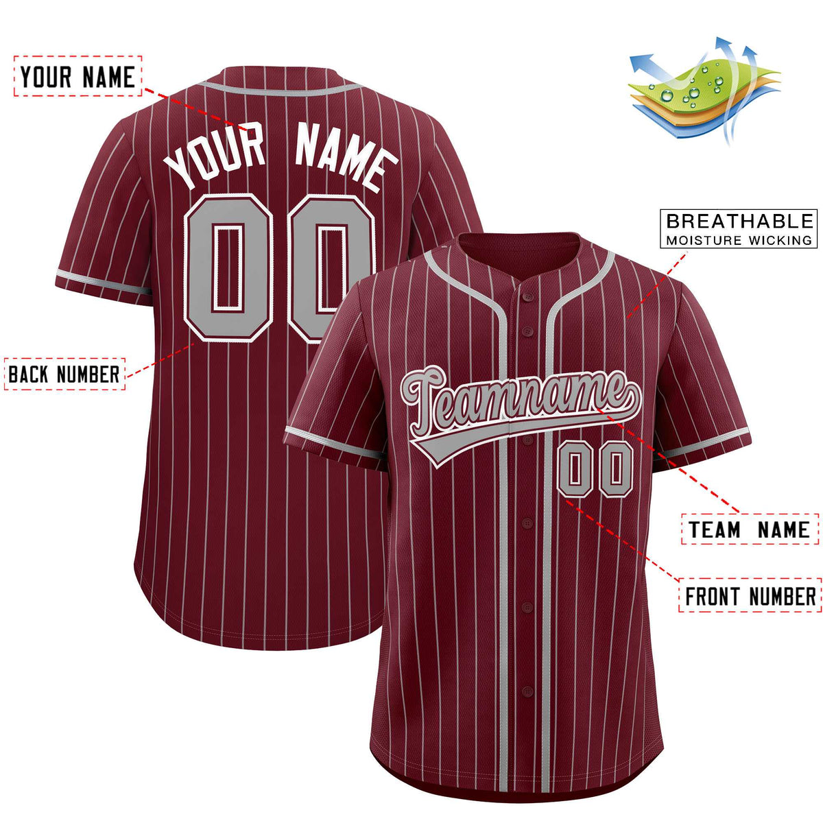 Custom Maroon Gray Stripe Fashion Authentic Baseball Jersey