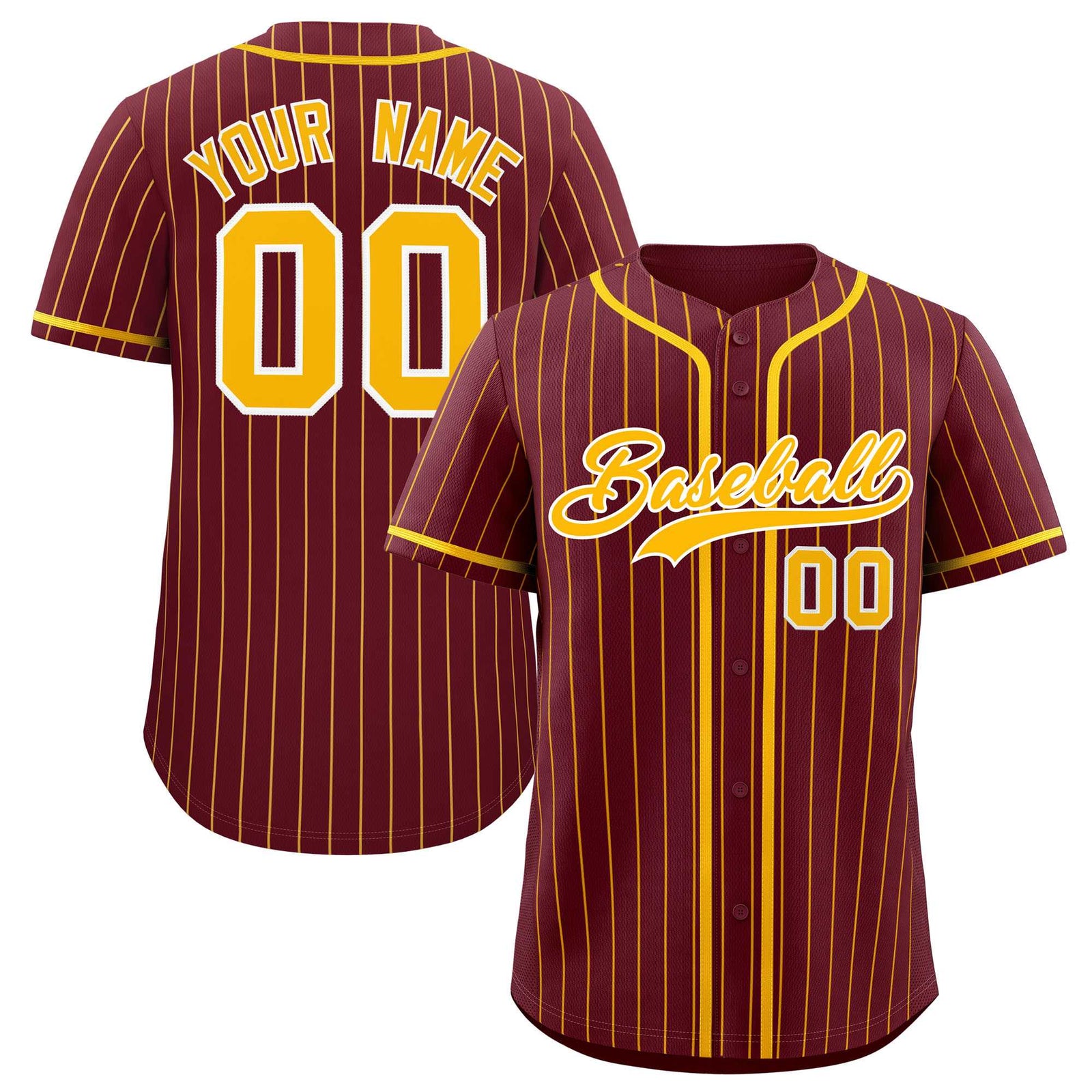 Custom Maroon Yellow Stripe Fashion Authentic Baseball Jersey