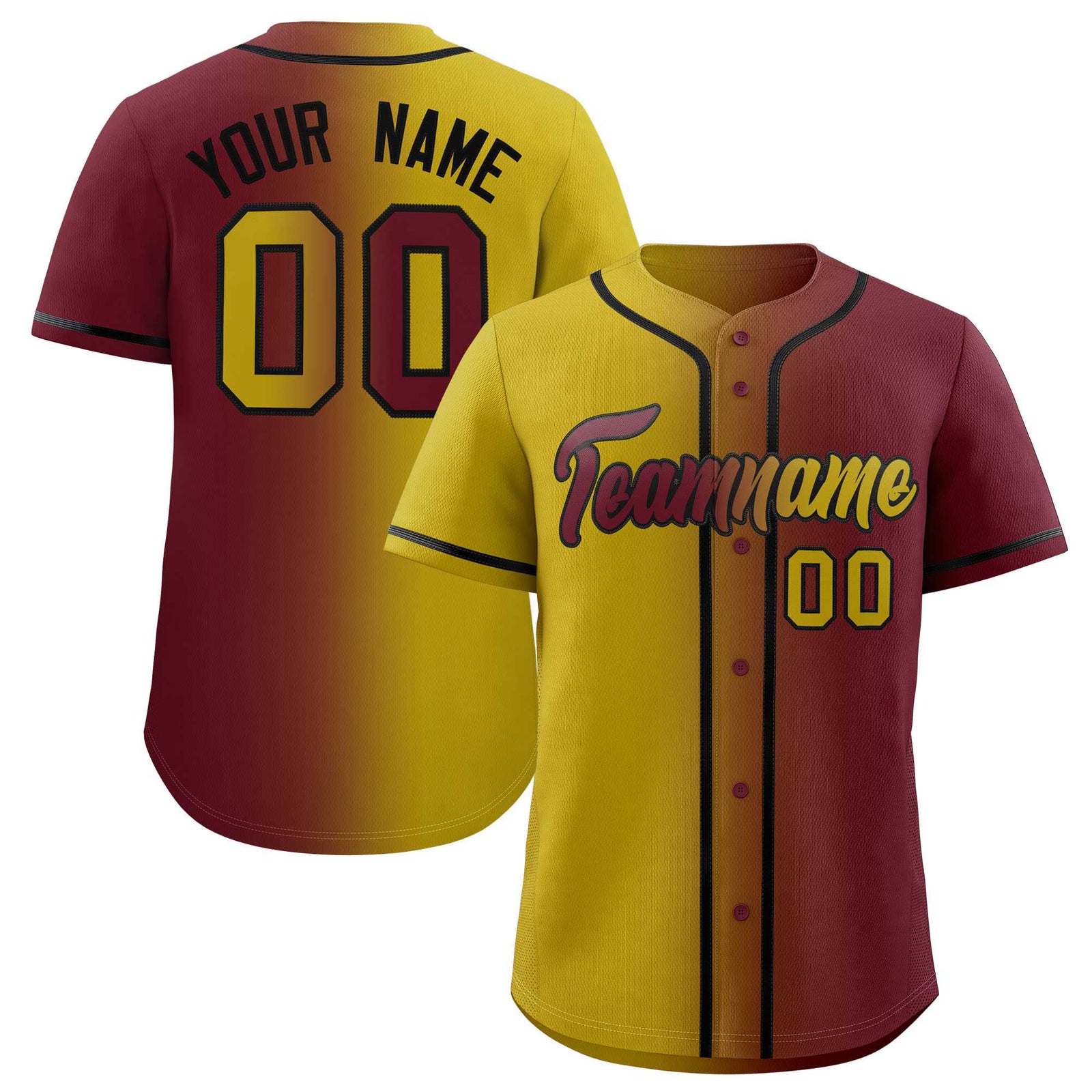 Custom Old Gold Maroon Two Tone Gradient Fashion Authentic Baseball Jersey