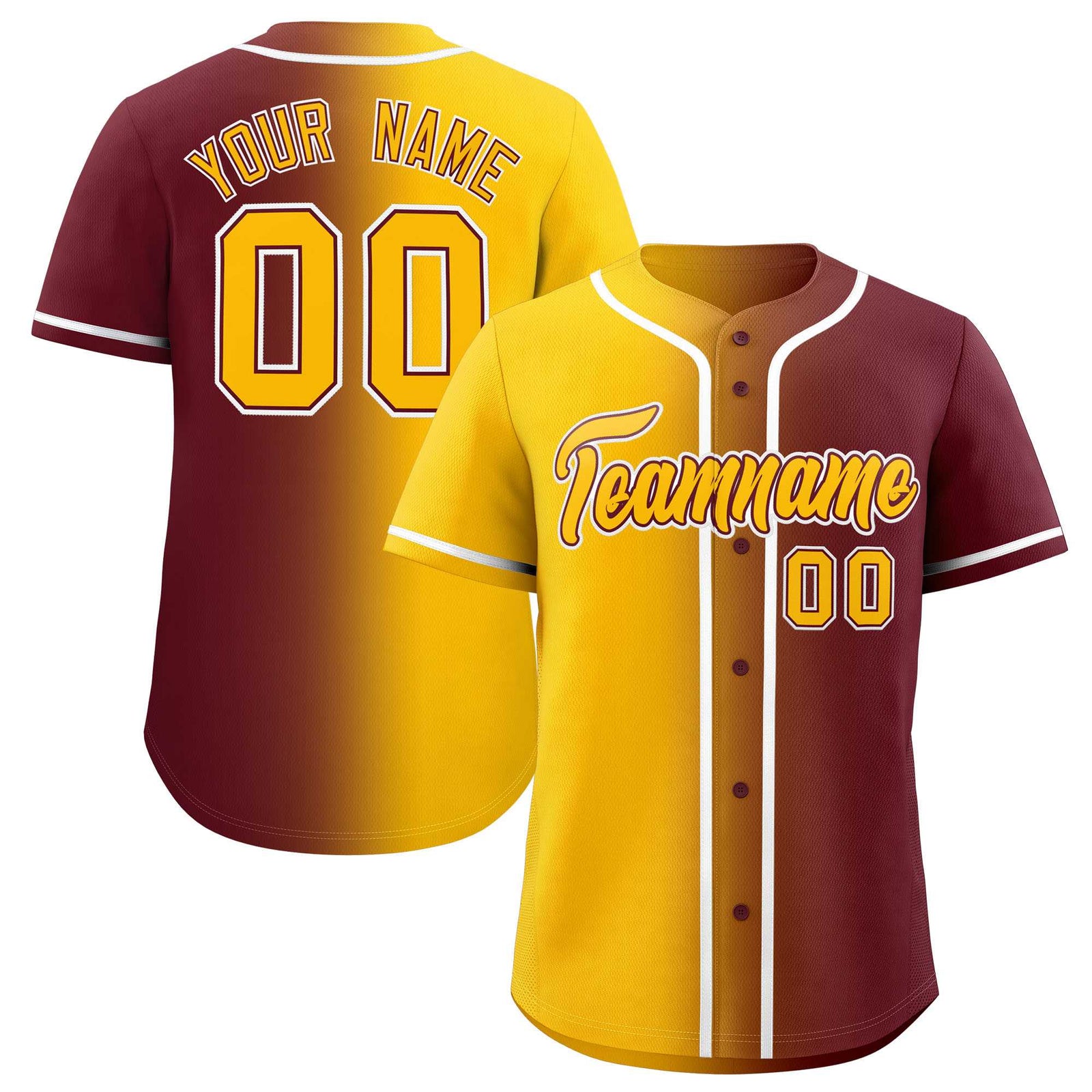 Custom Yellow Maroon Two Tone Gradient Fashion Authentic Baseball Jersey