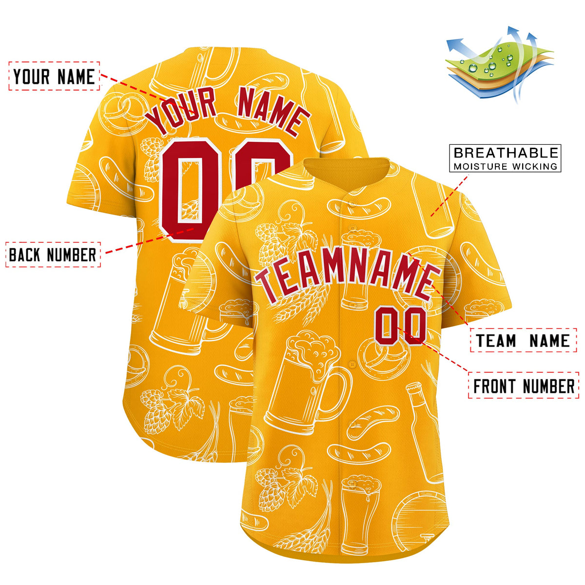 Custom Orange White National Beer Day Personalized Beer Pattern Baseball Jersey | Suitable For Groups Or Parties | KXKSHOP