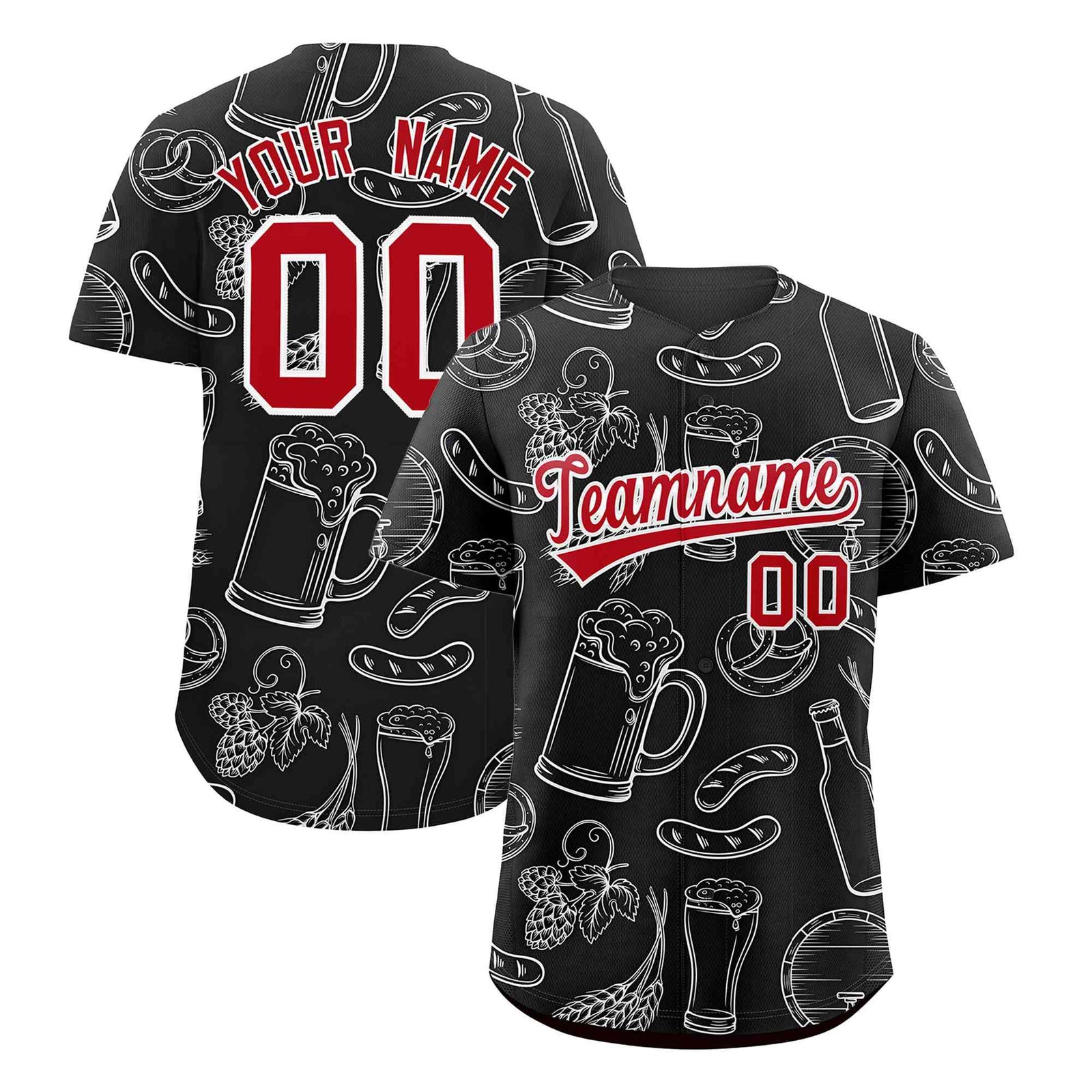 Custom Black White National Beer Day Personalized Beer Pattern Baseball Jersey | Suitable For Groups Or Parties | KXKSHOP