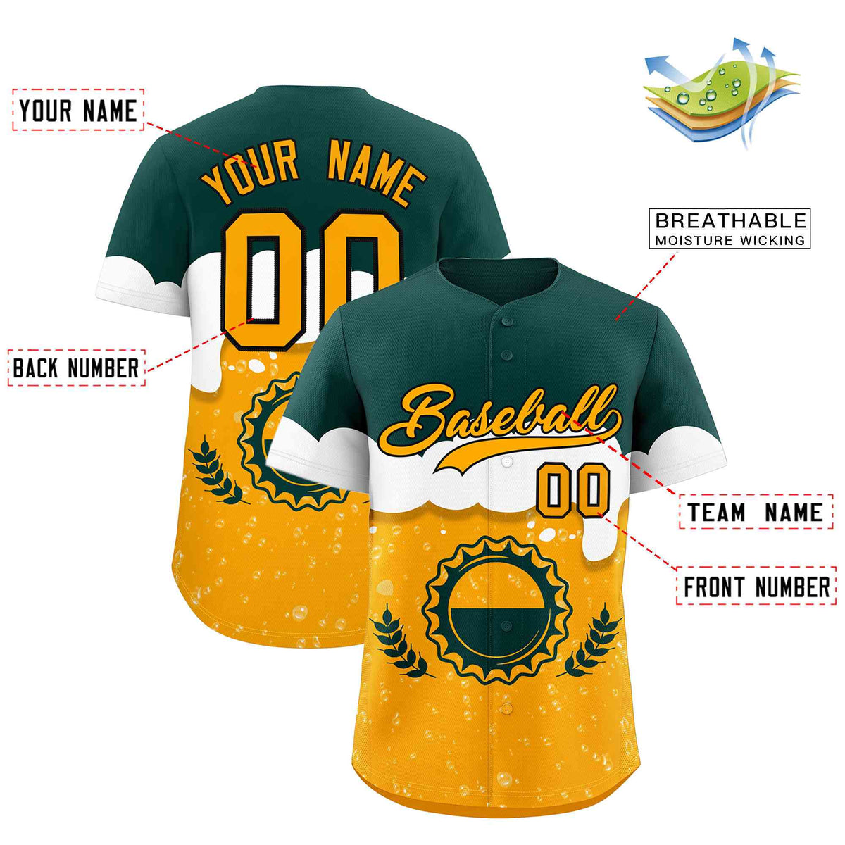 Custom Orange Green National Beer Day Personalized Beer Pattern Baseball Jersey | Suitable For Groups Or Parties | KXKSHOP