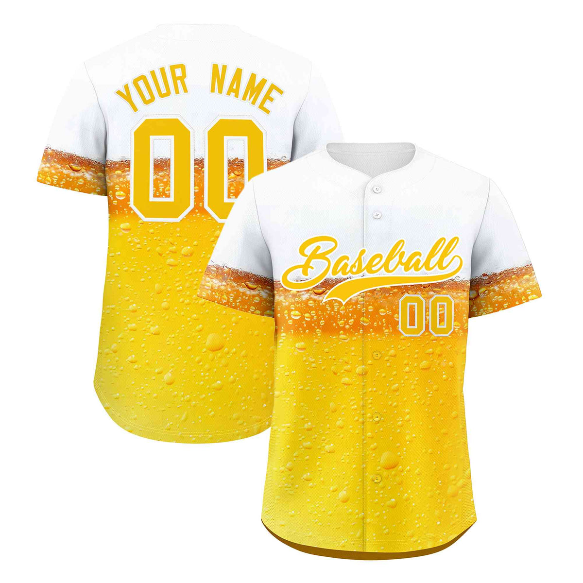 Custom Gold White National Beer Day Personalized Beer Pattern Baseball Jersey | Suitable For Groups Or Parties | KXKSHOP