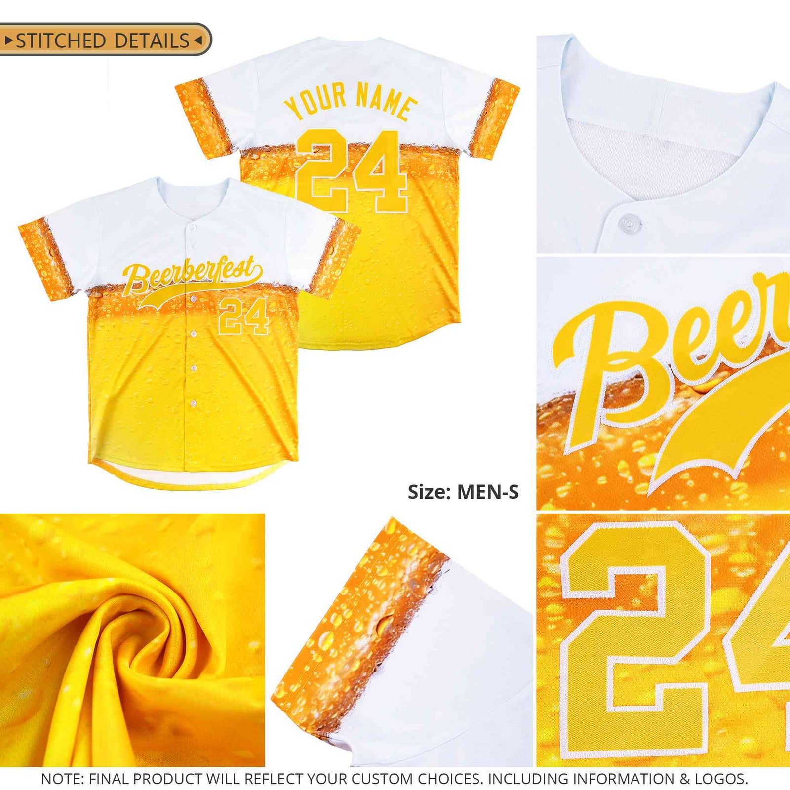 Custom Orange National Beer Day Personalized Beer Pattern Baseball Jersey | Suitable For Groups Or Parties | KXKSHOP
