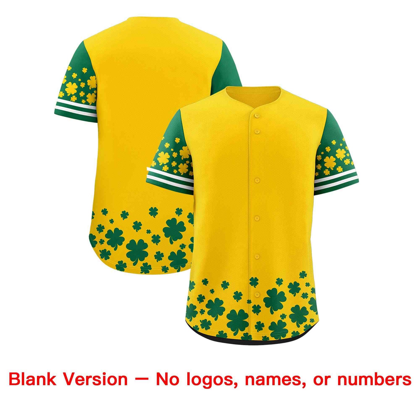 Custom Gold Kelly Green St.Patrick's Day Personalized Four Leaf Clover Pattern Baseball Jersey| KXKSHOP