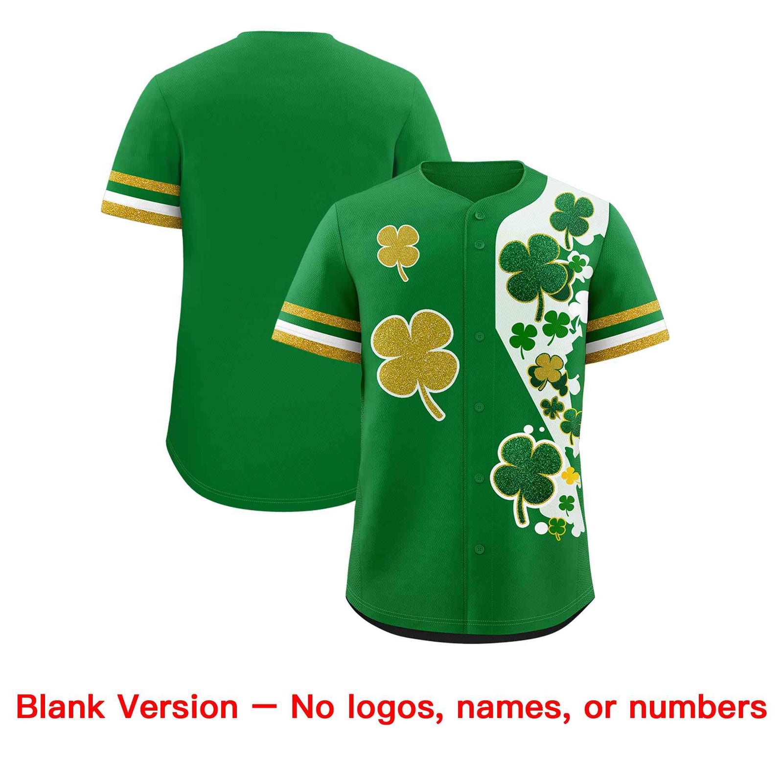 Custom Kelly Green Gold St.Patrick's Day Personalized Four Leaf Clover Pattern Baseball Jersey| KXKSHOP
