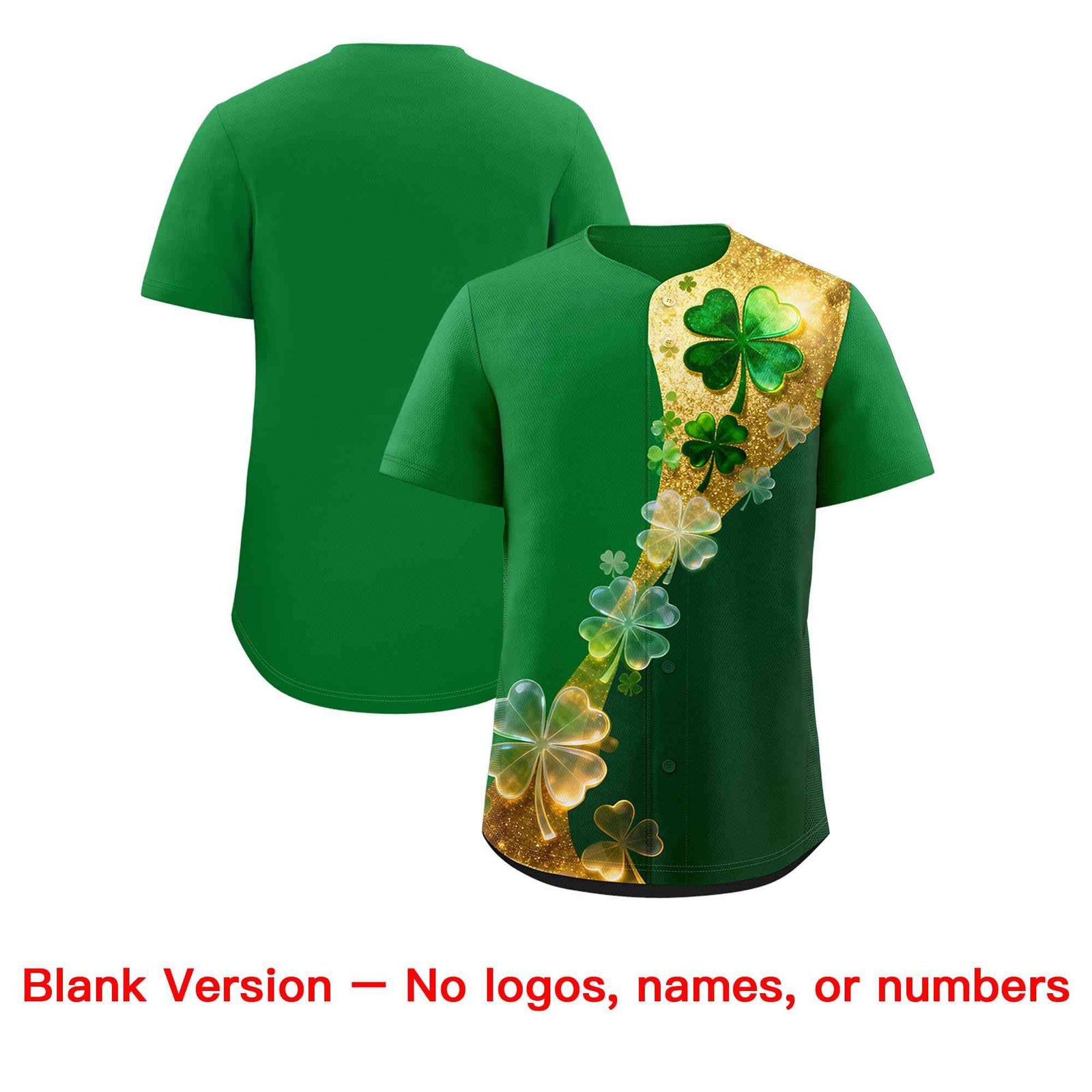 Custom Kelly Green Green St.Patrick's Day Personalized Four Leaf Clover Pattern Baseball Jersey