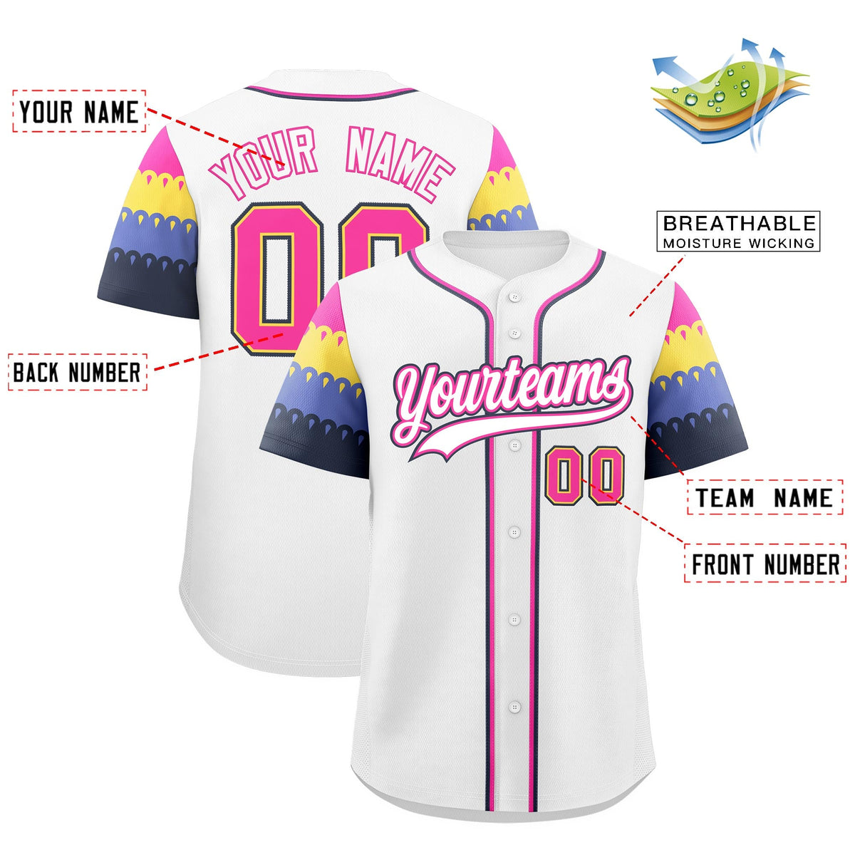 Custom White Rose Red Navy Sleeve Flag Lace Baseball Jersey | Sublimation Printed &amp; Embroidery,Add Name and Numbern,Perfect for Teams | KXKSHOP