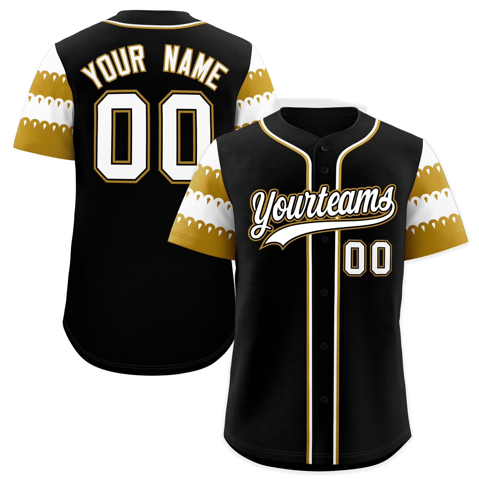 Custom Black Old Gold White Sleeve Flag Lace Baseball Jersey | Sublimation Printed & Embroidery,Add Name and Numbern,Perfect for Teams | KXKSHOP