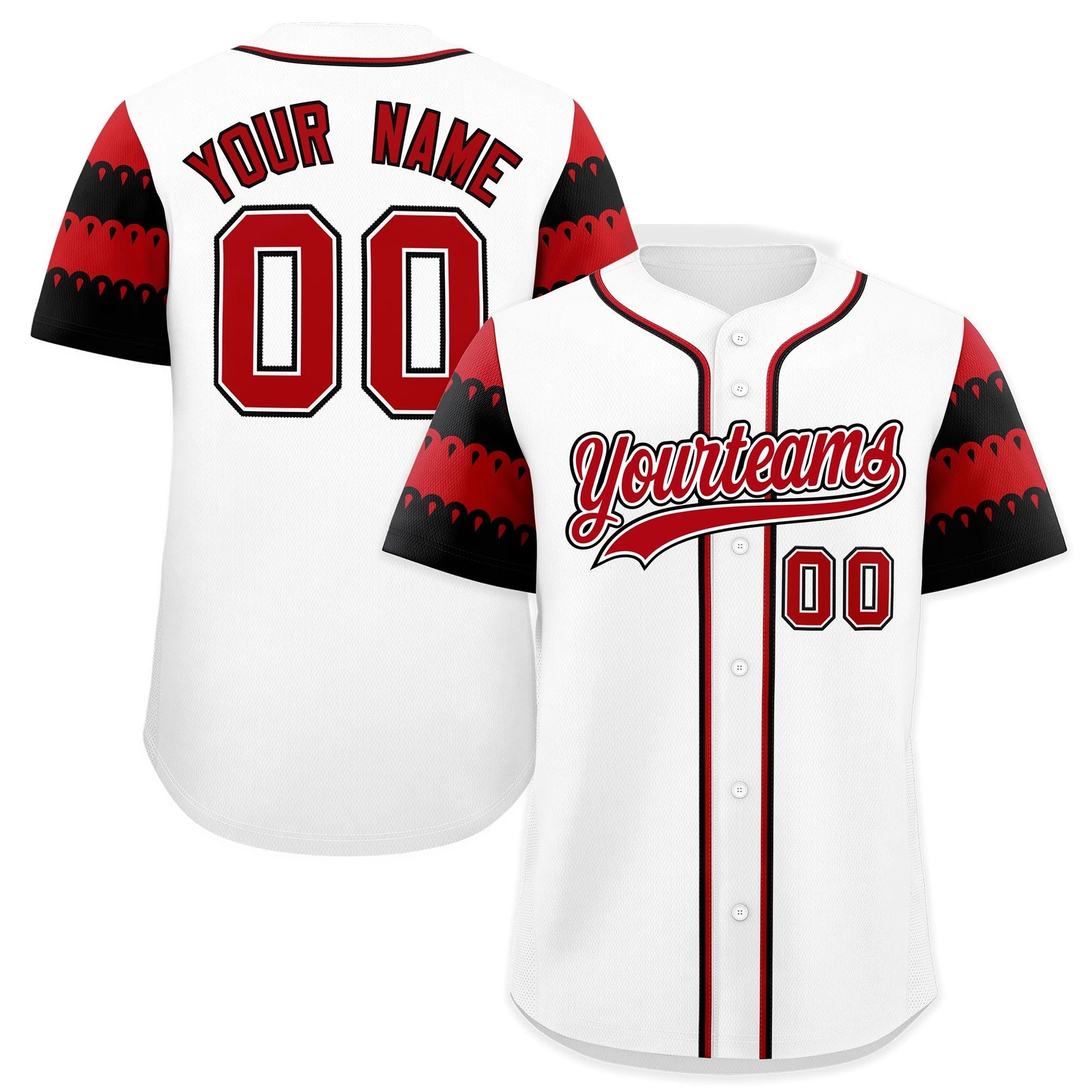 Custom White Red Black Sleeve Flag Lace Baseball Jersey | Sublimation Printed & Embroidery,Add Name and Numbern,Perfect for Teams | KXKSHOP