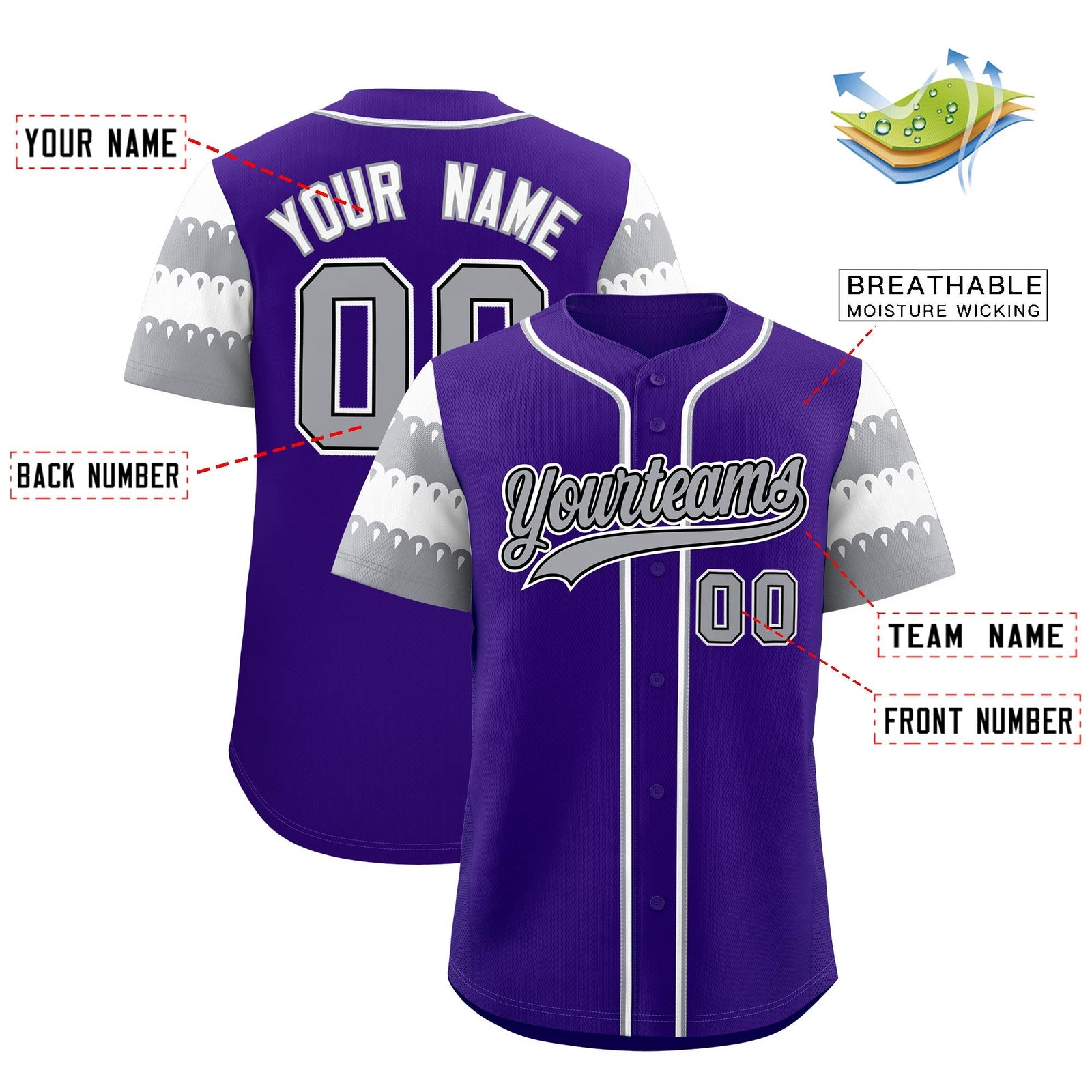 Custom Purple Gray White Sleeve Flag Lace Baseball Jersey | Sublimation Printed & Embroidery,Add Name and Numbern,Perfect for Teams | KXKSHOP