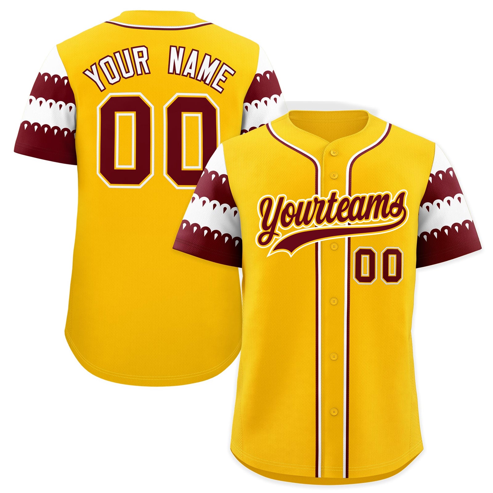 Custom Gold Maroon White Sleeve Flag Lace Baseball Jersey | Sublimation Printed & Embroidery,Add Name and Numbern,Perfect for Teams | KXKSHOP