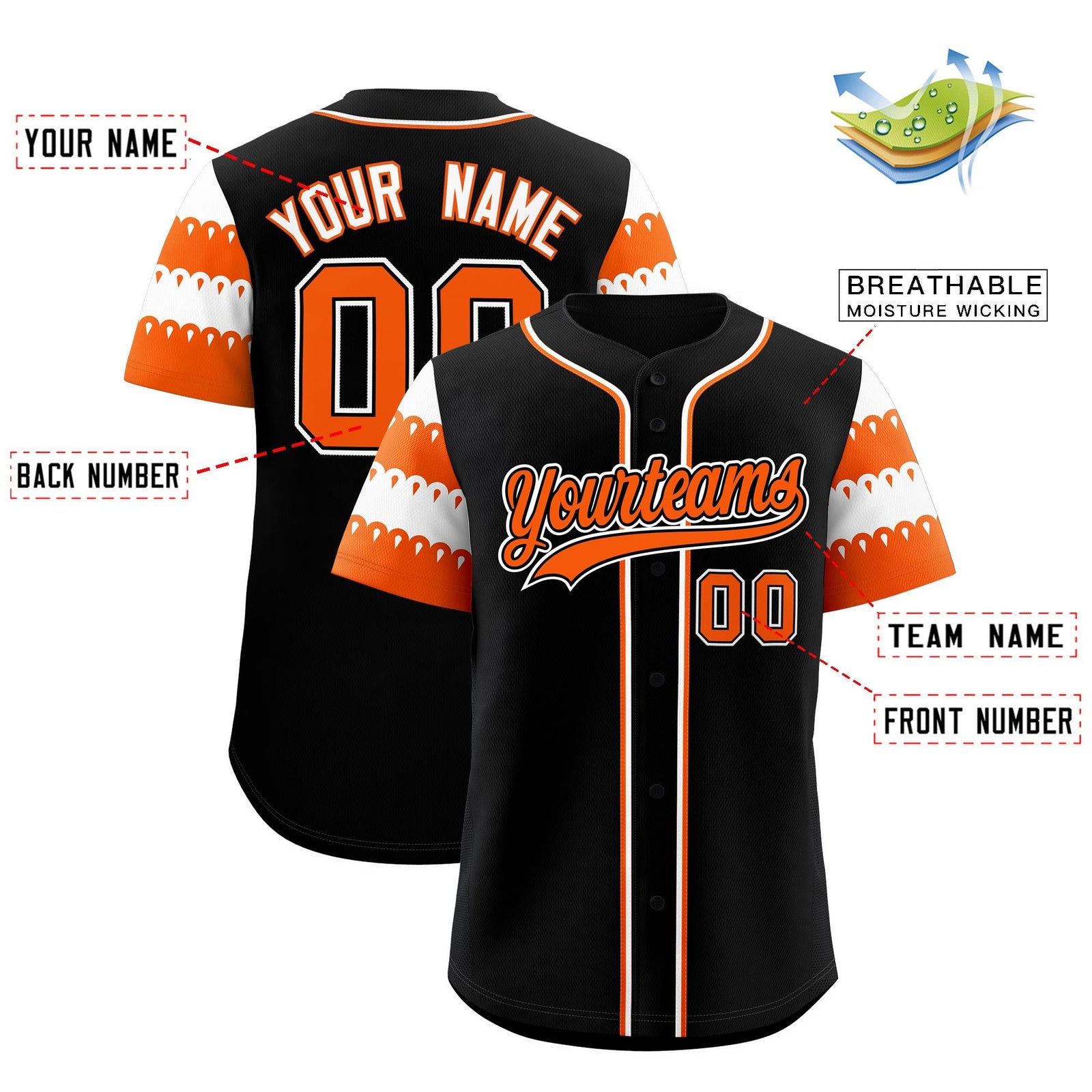 Custom Black Orange White Sleeve Flag Lace Baseball Jersey | Sublimation Printed & Embroidery,Add Name and Numbern,Perfect for Teams | KXKSHOP