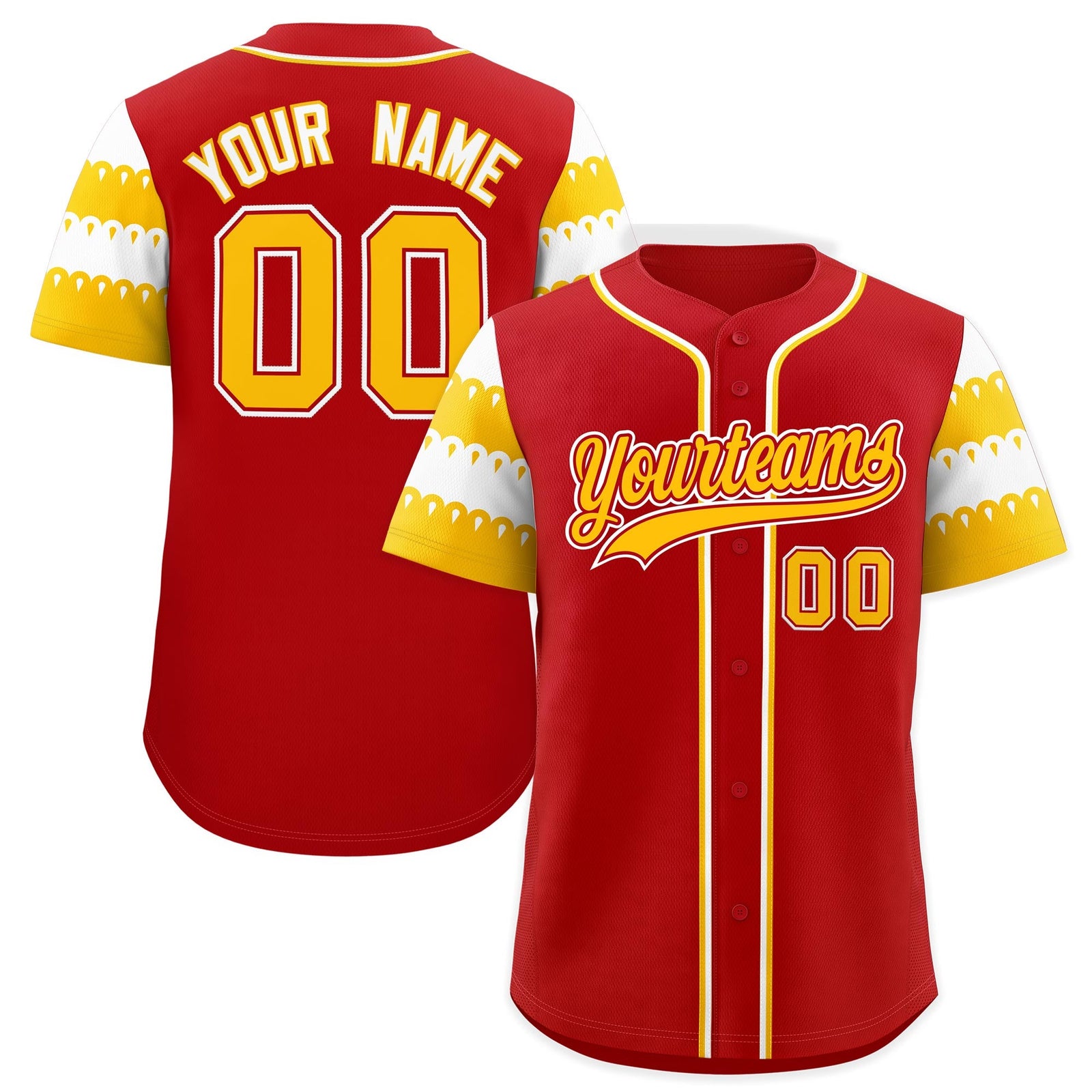 Custom Red Gold White Sleeve Flag Lace Baseball Jersey | Sublimation Printed & Embroidery,Add Name and Numbern,Perfect for Teams | KXKSHOP