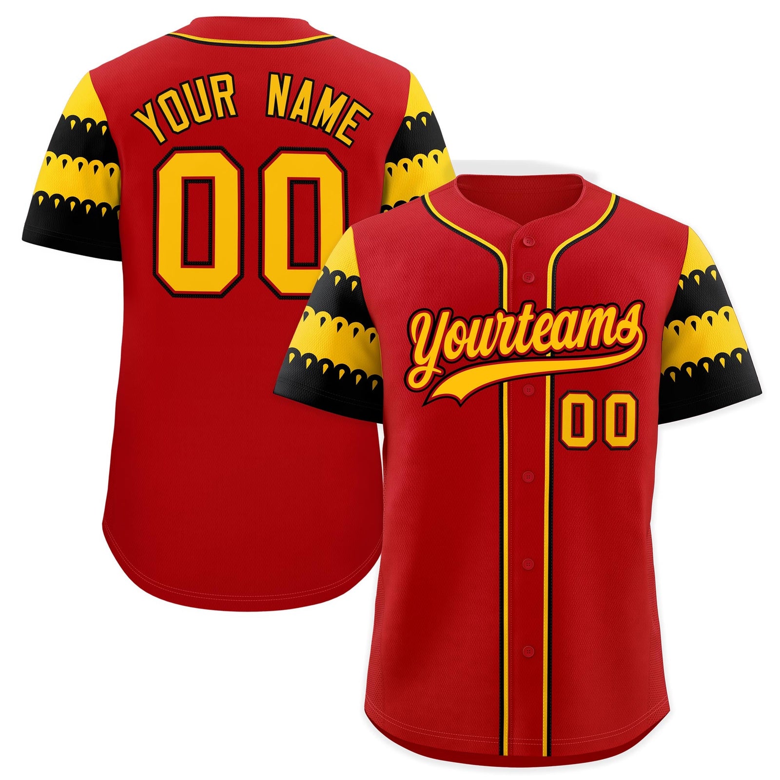 Custom Red Black Gold Sleeve Flag Lace Baseball Jersey | Sublimation Printed & Embroidery,Add Name and Numbern,Perfect for Teams | KXKSHOP
