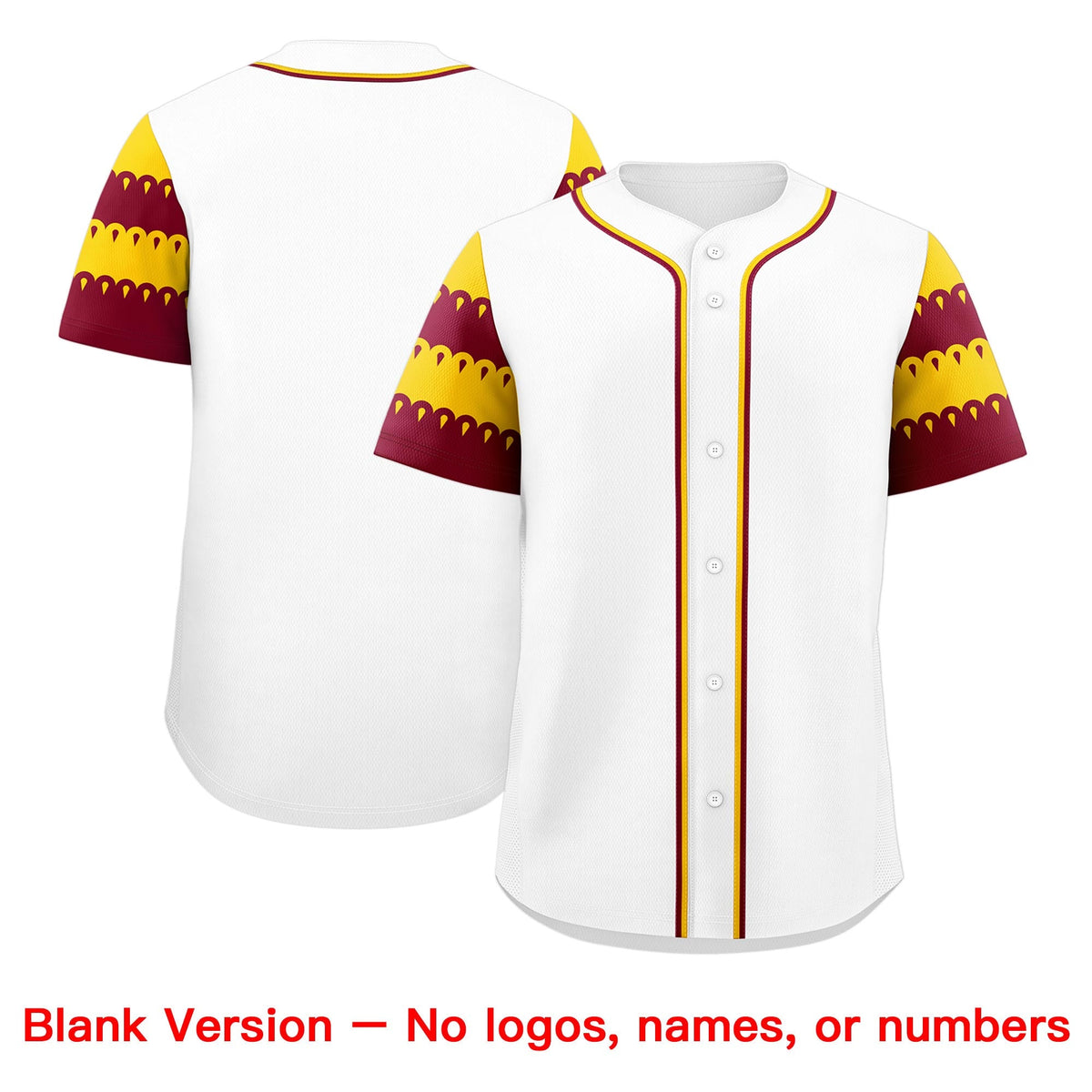 Custom White Crimson Gold Sleeve Flag Lace Baseball Jersey | Sublimation Printed &amp; Embroidery,Add Name and Numbern,Perfect for Teams | KXKSHOP