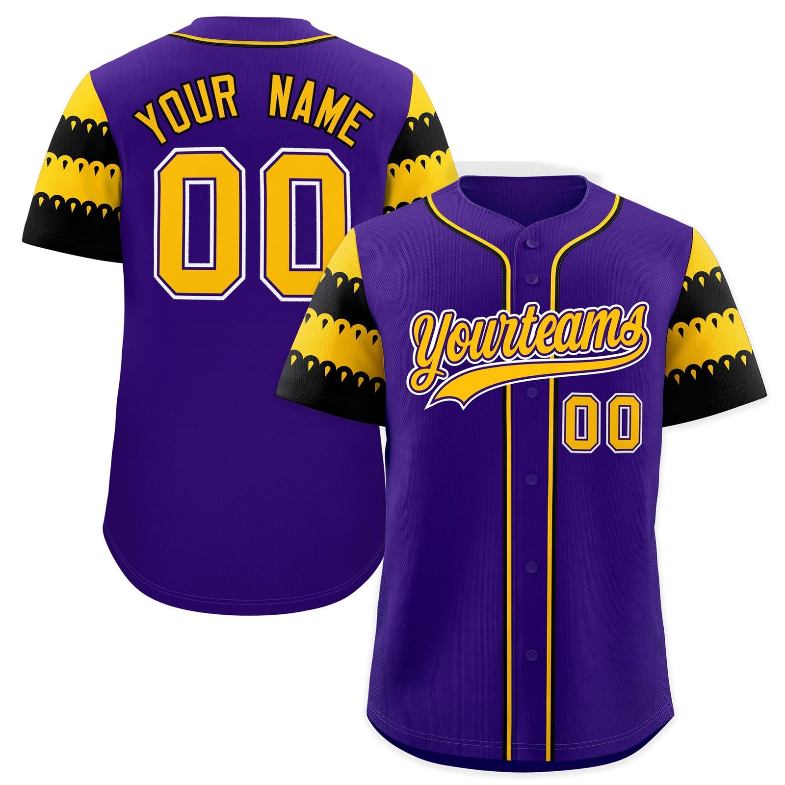 Custom Purple Gold Black Sleeve Flag Lace Baseball Jersey | Sublimation Printed & Embroidery,Add Name and Numbern,Perfect for Teams | KXKSHOP
